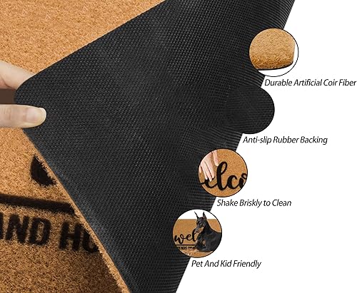 Miniatura 5 de Divertidos tapetes antideslizantes de fibra de coco de bienvenida, 17 x 30 pulgadas, tapete de entrada de bienvenida para puerta delantera, tapete