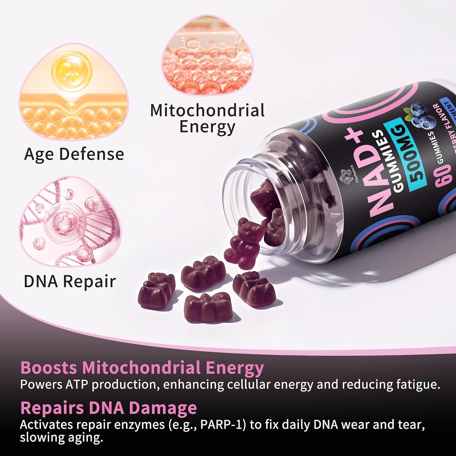 NAD+ Gummies, Liposomal NAD Supplement for Women, Ultra High Absorption Pure 500mg NAD Plus Gummies - Supports Cellular Renewal, Energy and Radiant Skin Health - Blueberry Flavor - Image 7
