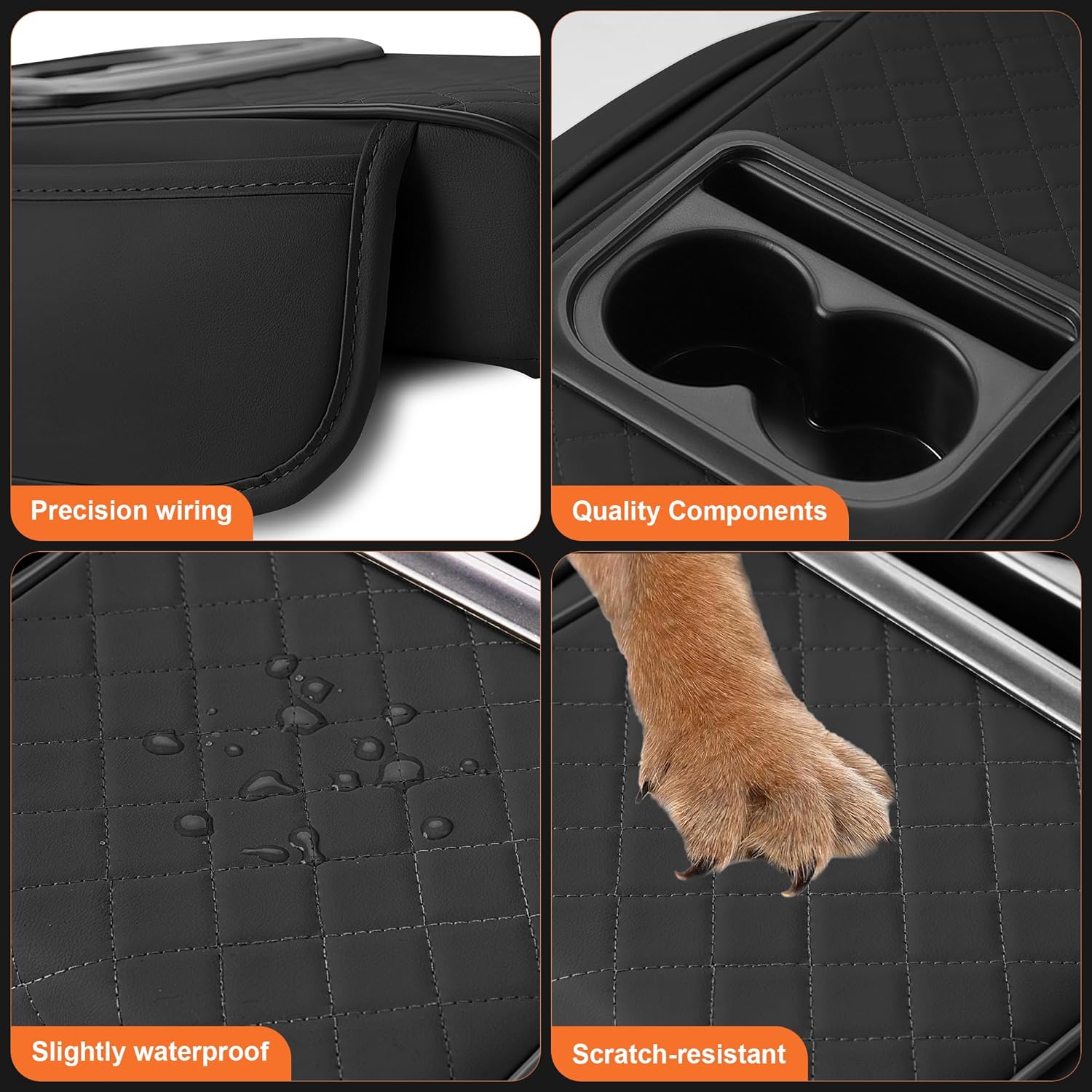 Center Console Cover Fit for Kia Sorento 2003-2025 with 2 Storage Bags Waterproof Leather Quilted Pattern Car Armrest Cover Cushion Elevating Pad Anti-Slip(Black)