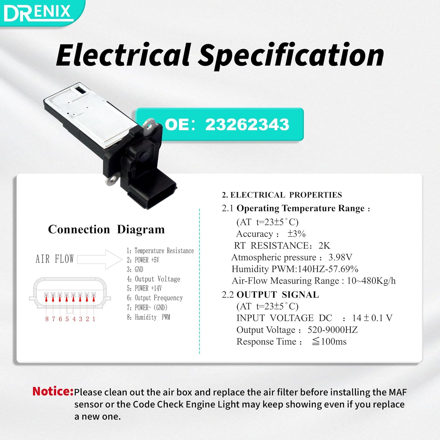 Mass Air Flow Sensor Meter MAF Sensor for-Chevy Equinox Express 2500 3500 Impala Limited Silverado 1500 Suburban Malibu for-GMC Savana 2500 Sierra 1500 Canyon Terrain for-Buick for-Cadillac 23118170