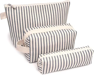 Juego de 3 bolsas de maquillaje a rayas, bols...