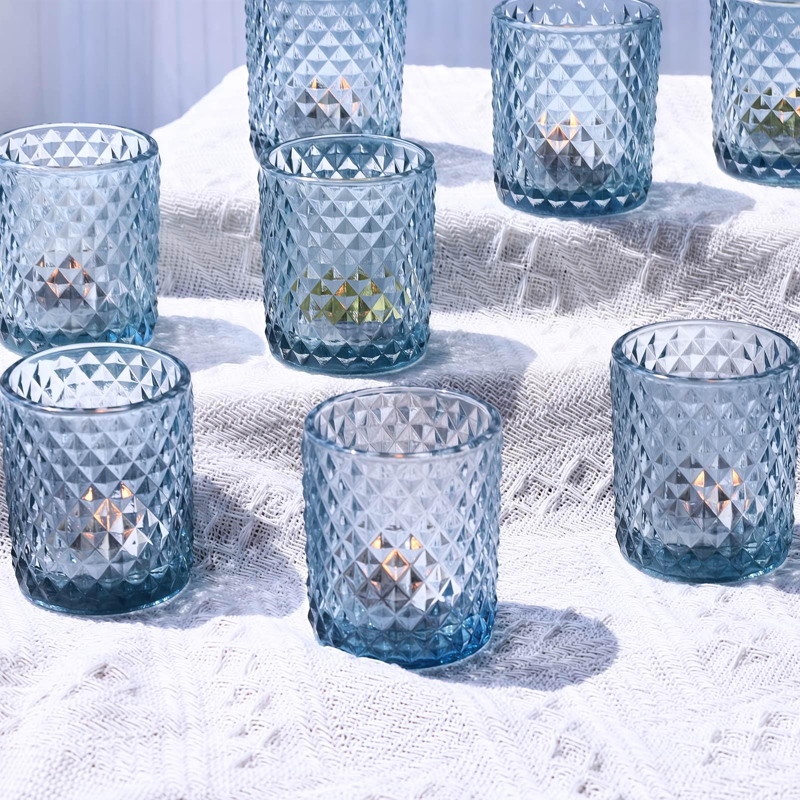 12 bicchieri da tè in vetro blu per matrimoni, decorazione da tavolo, portacandele in vetro per festa di compleanno, per decorazione della casa