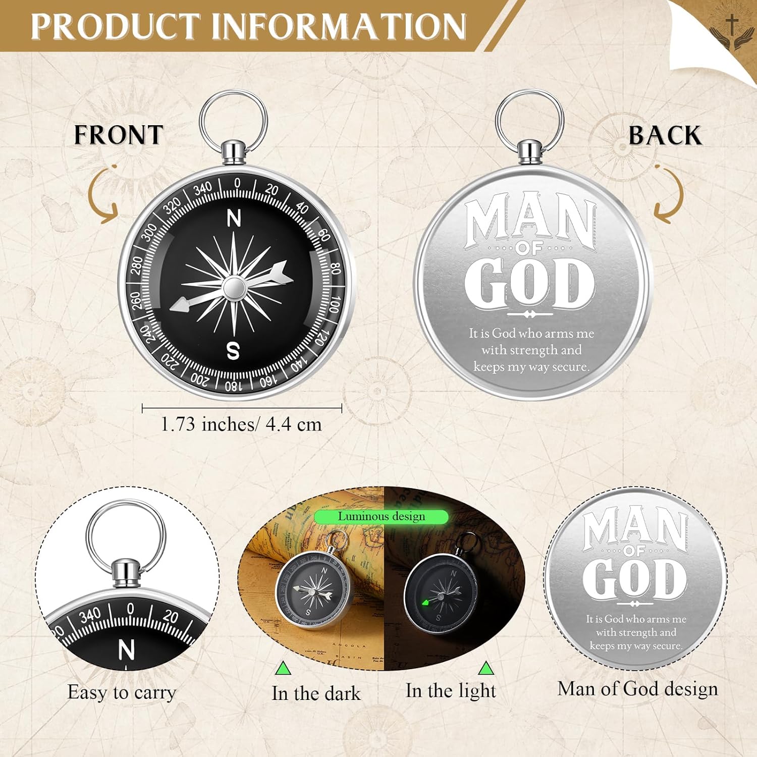 25 Pcs Father's Day Gift for Church Bulk Man of God Christian Gifts Mini Religious Compass Bible Verse Souvenir Travel Themed Party for Nautical Dad Pastors Church