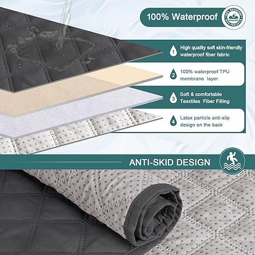 Miniatura 4 de Funda impermeable para sofá reclinable de 1 pieza, protector de muebles con correas elásticas, bolsillo para niños, perros y mascotas (gris carbón,