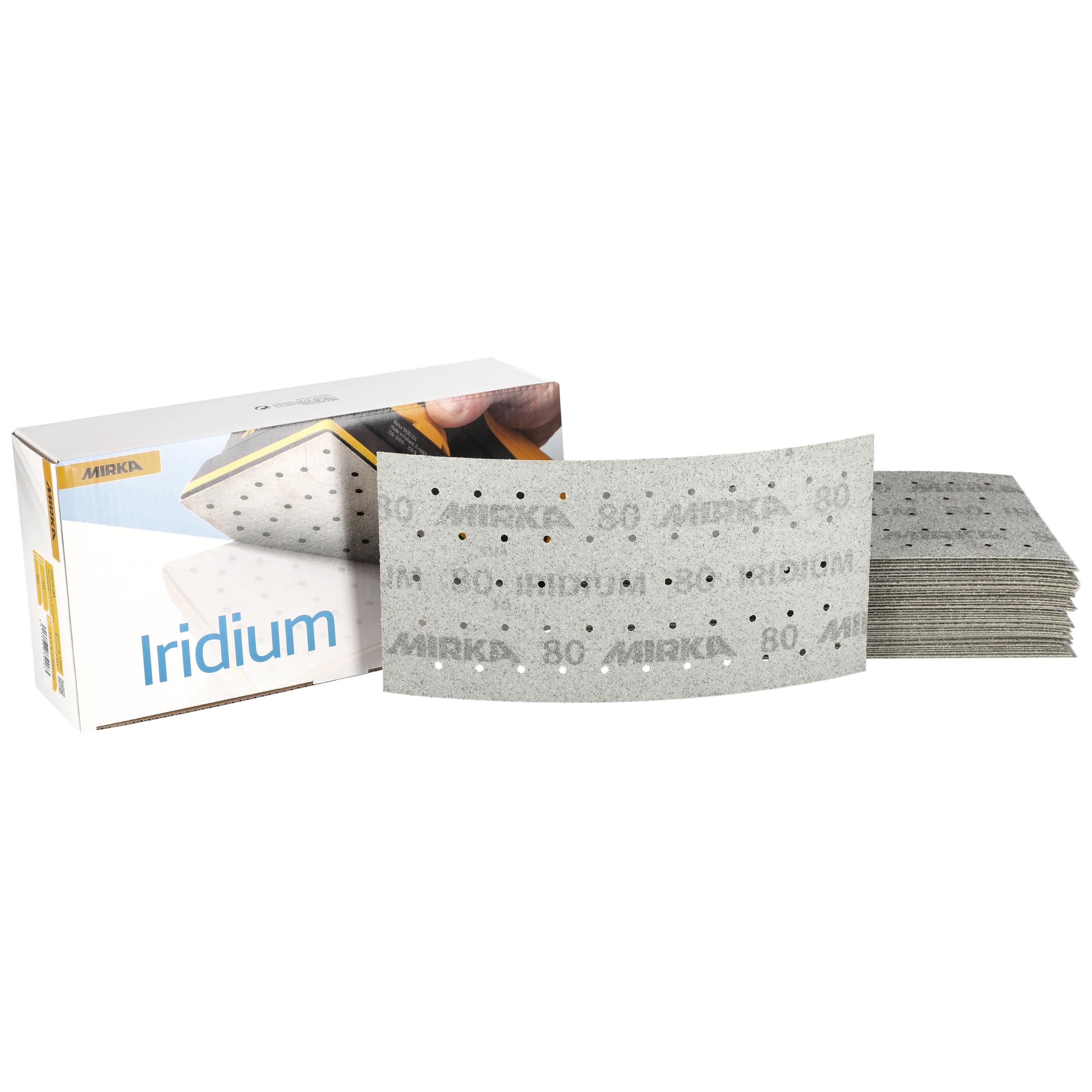 Mirka - papel de lija - Iridium 115x230 mm cierre adhesivo 55 agujeros | Papel de lija premium con cierre adhesivo 55 agujeros ideal para laca masilla imprimación madera acero y plástico