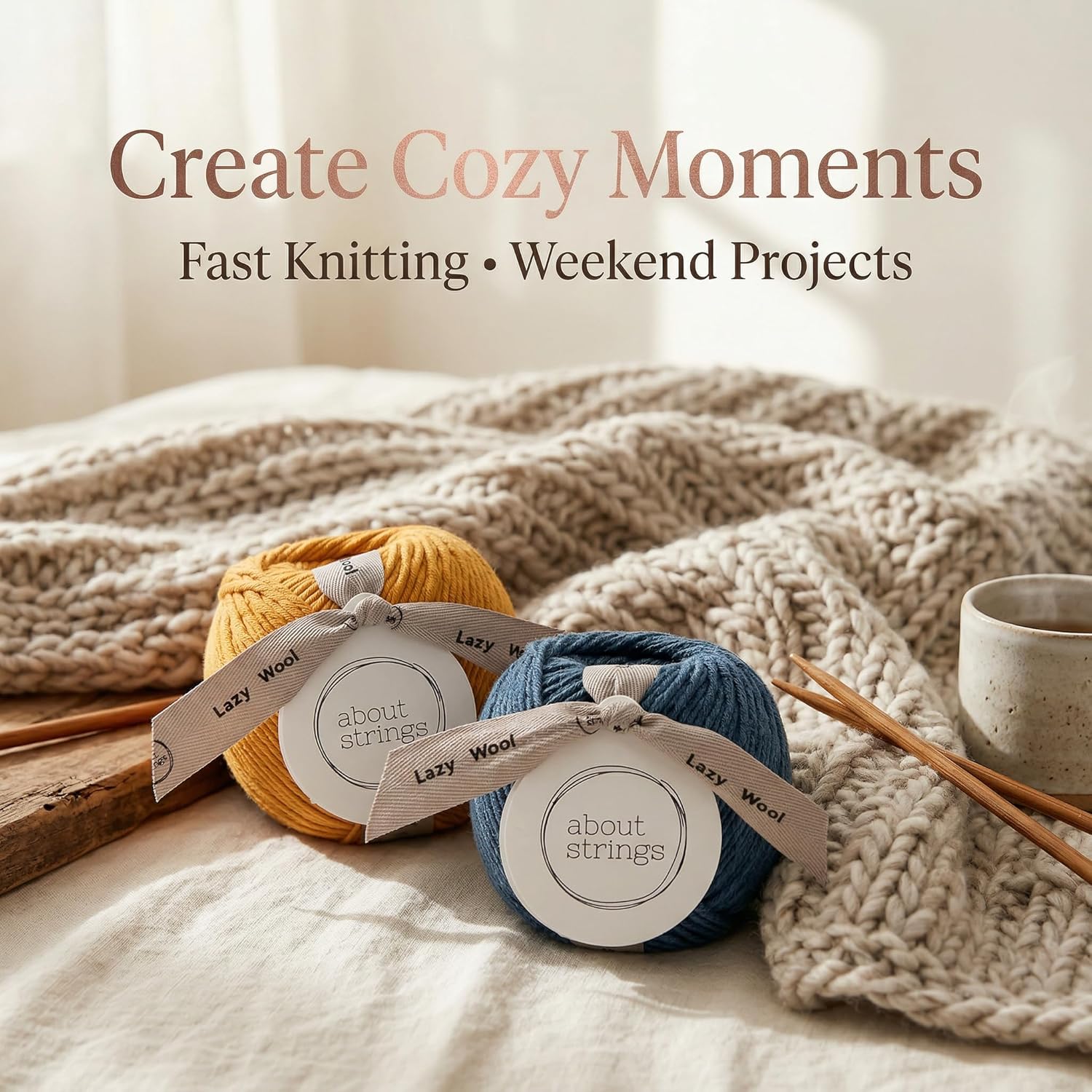 About Strings Lazy Wool Merino Cotton Chunky Yarn 2 Pack - 200g/170yds Premium Soft Machine Washable Bulky Weight 5 Knitting Yarn for Blankets Scarves Sweaters (Pinot)
