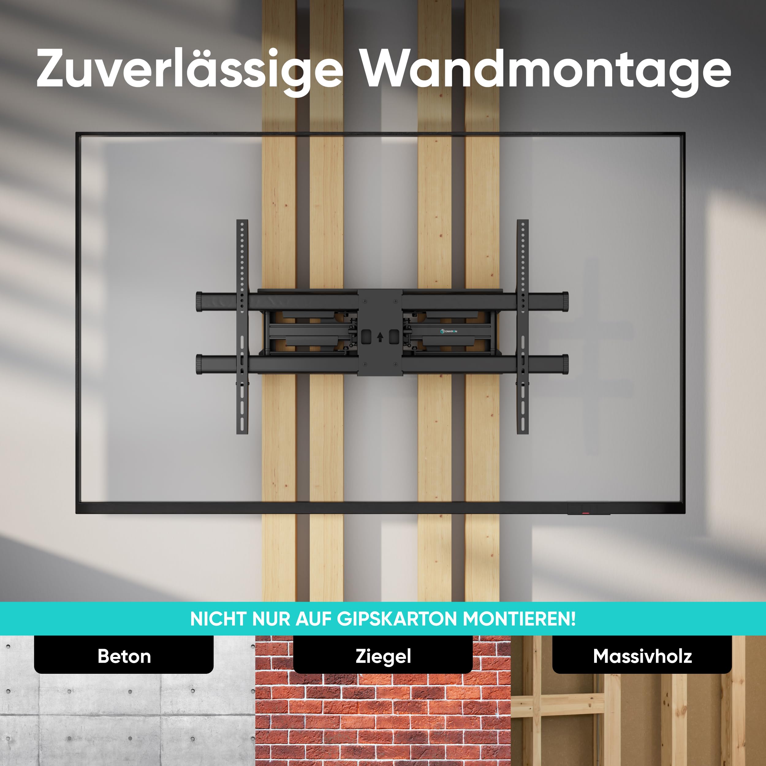 ONKRON TV Wandhalterung schwenkbar für 42-120 Zoll Fernseher bis 100 kg, TV Halterung ausziehbar, Fernsehhalterung max VESA 1000x600, Ultra Slim Wandhalterung Fernseher neigbar Schwarz M10-B