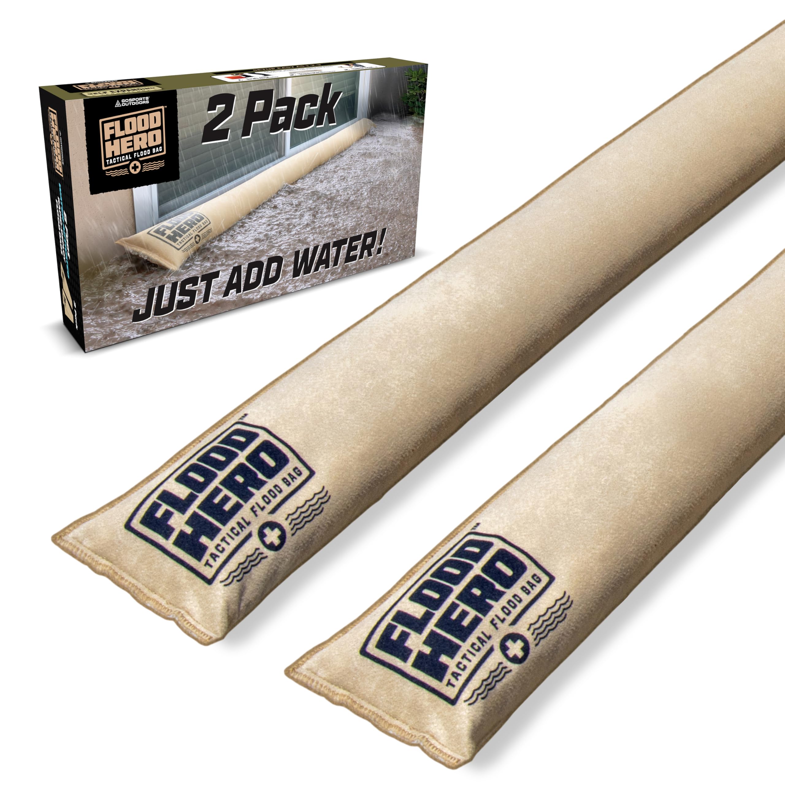 Flood Hero 6 ft Water Activated Sandbags - 2 Pack Flood Bag Barriers for Home