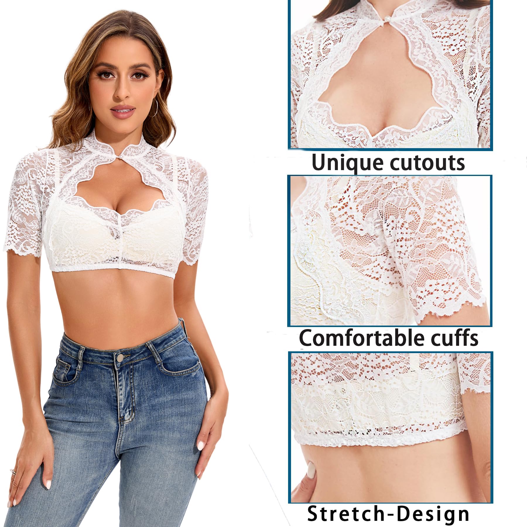 Dirndl Bluse Damen,Dirndlbluse Spitze,Dirndl Bluse,Dirndl Bluse Spitzen,Stehende Dirndlbluse mit Besonderen Aussparungen auf der Brust.