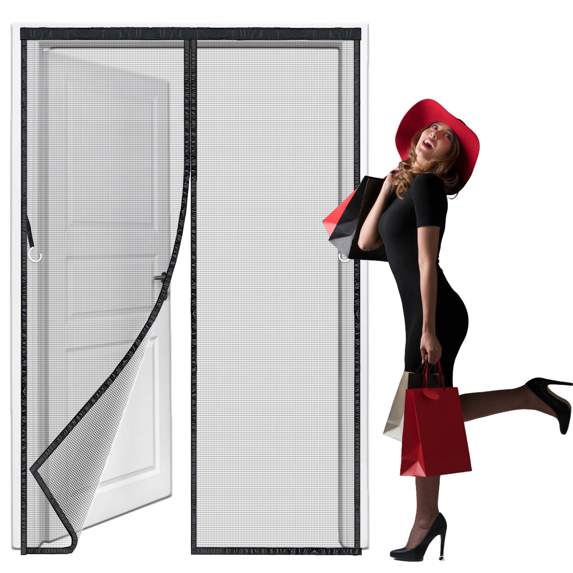 HL-YFC Reinforced Cat Screen Door, 120x200cm Heavy Duty Pets Proof Screen Door with Zipper, Prevent Dogs Cats Running Out from Home Black