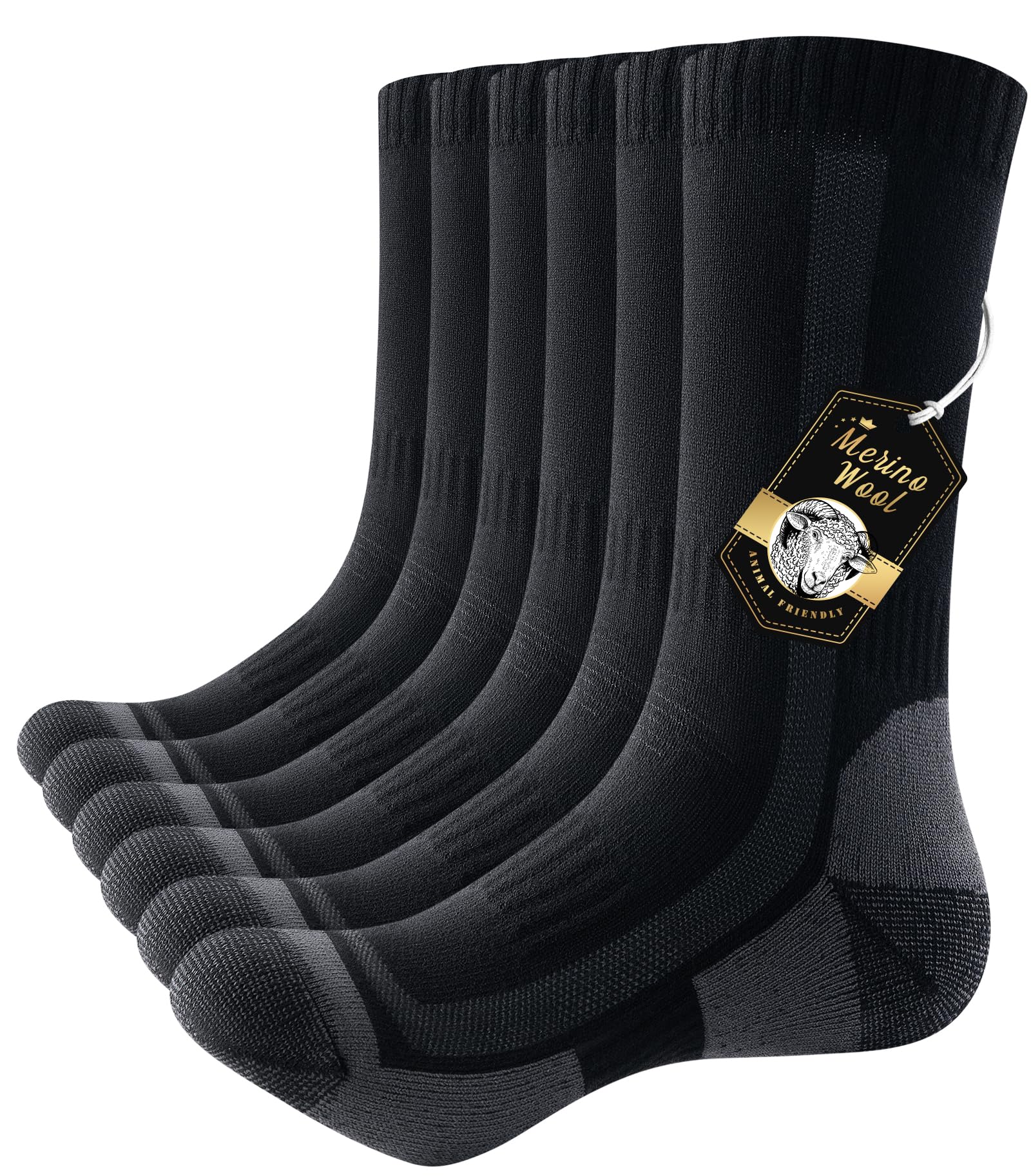 PULIOU Merino Wandersocken Herren Damen, Outdoor Trekkingsocken Merinowolle Sportsocken Atmungsaktiv & Anti-Blasen Gepolstert Laufsocken Arbeitssocken, 3 Paar