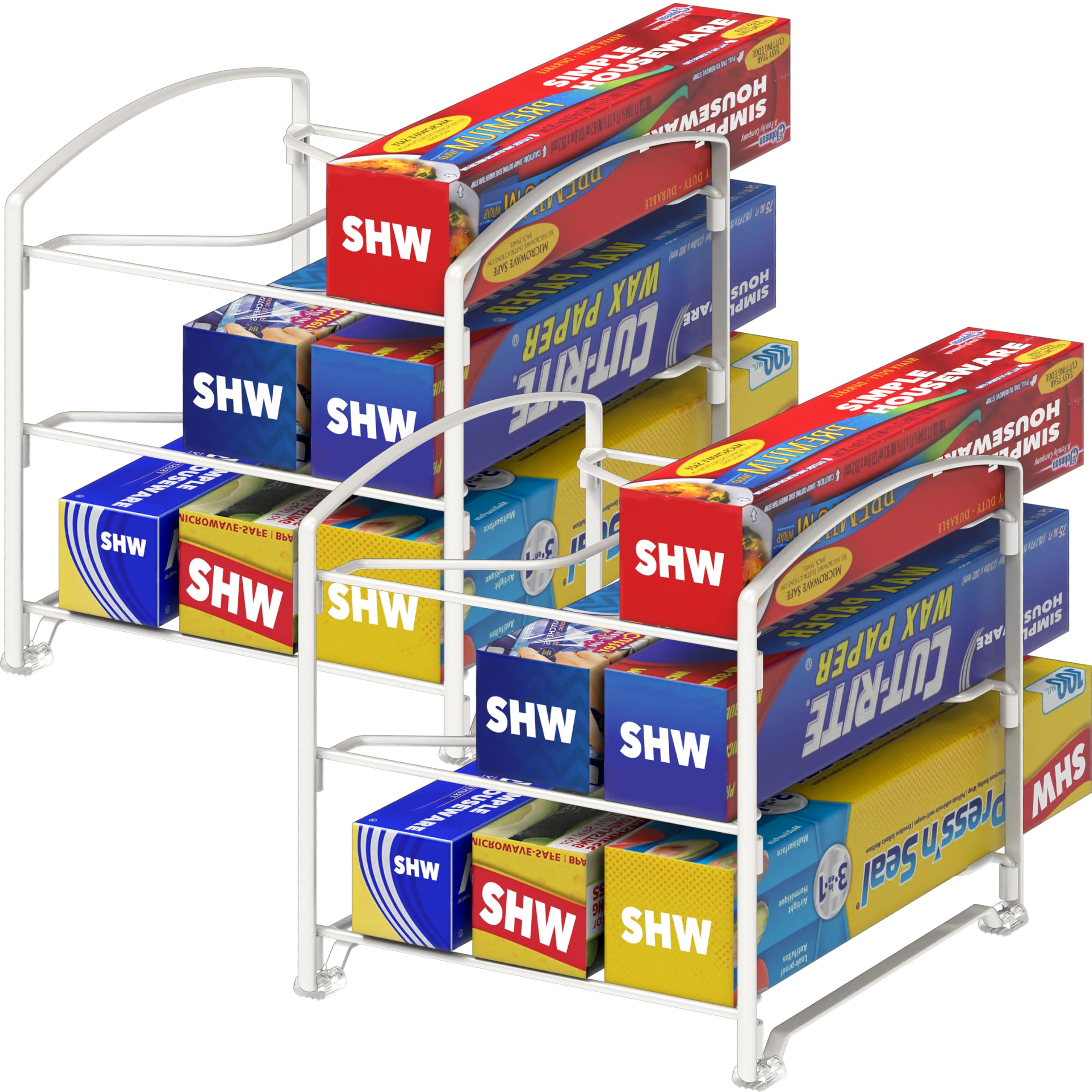 Simple Houseware Kitchen Box Organizer Wrap Rack Foil Holder, White, Set of 2