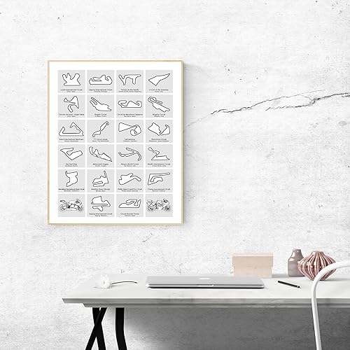 Miniatura 4 de MotoGP Race Track Inspired Motorcycle Poster - Handmade Print of Motorcycle Racing Circuits 2024 - Portrait Light Grey Grid, 8x10" Satin Print