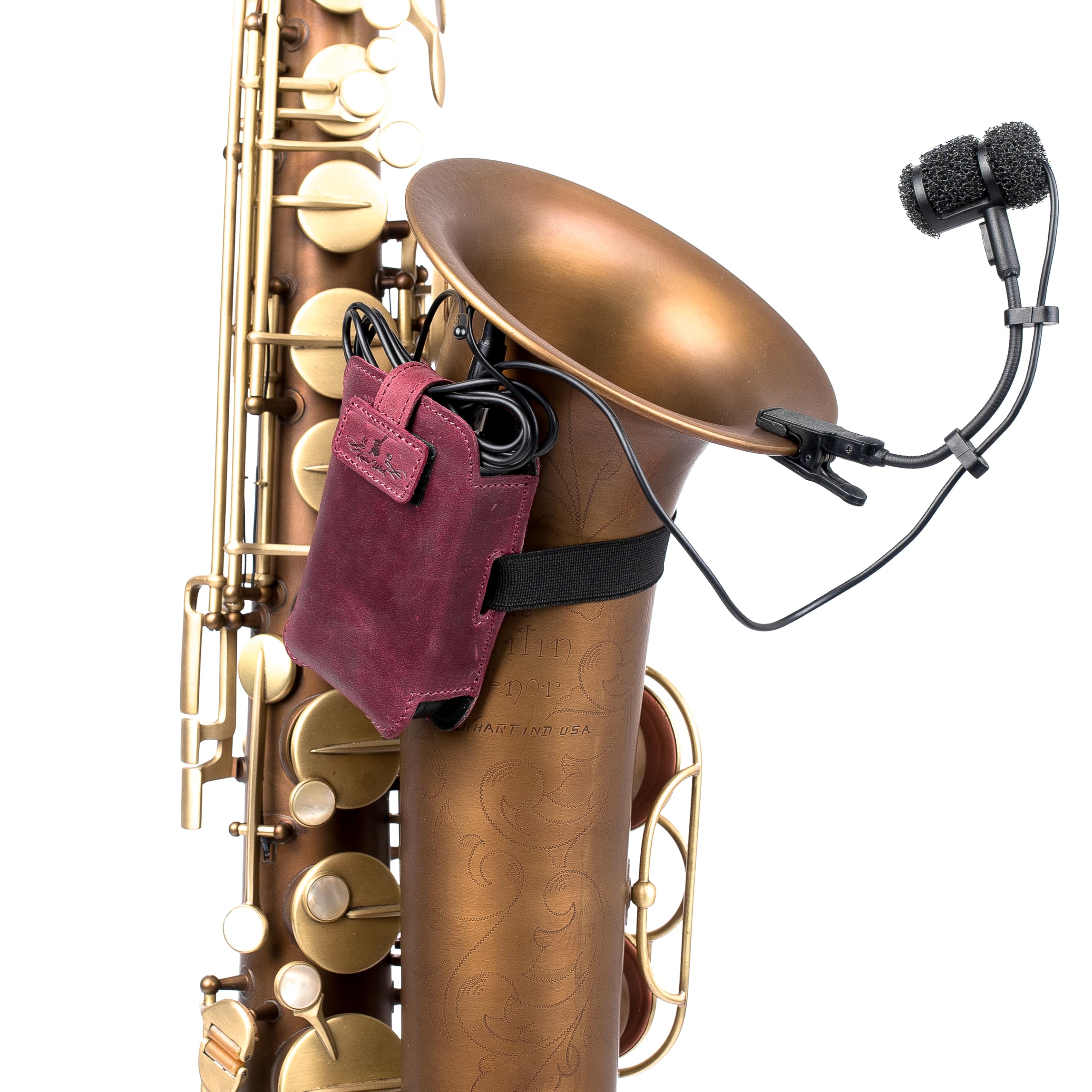 Soporte para transmisor de micrófono de saxofón. Correas elásticas ajustables. Ajuste seguro. Ideal para jazz, estudio, conciertos en vivo