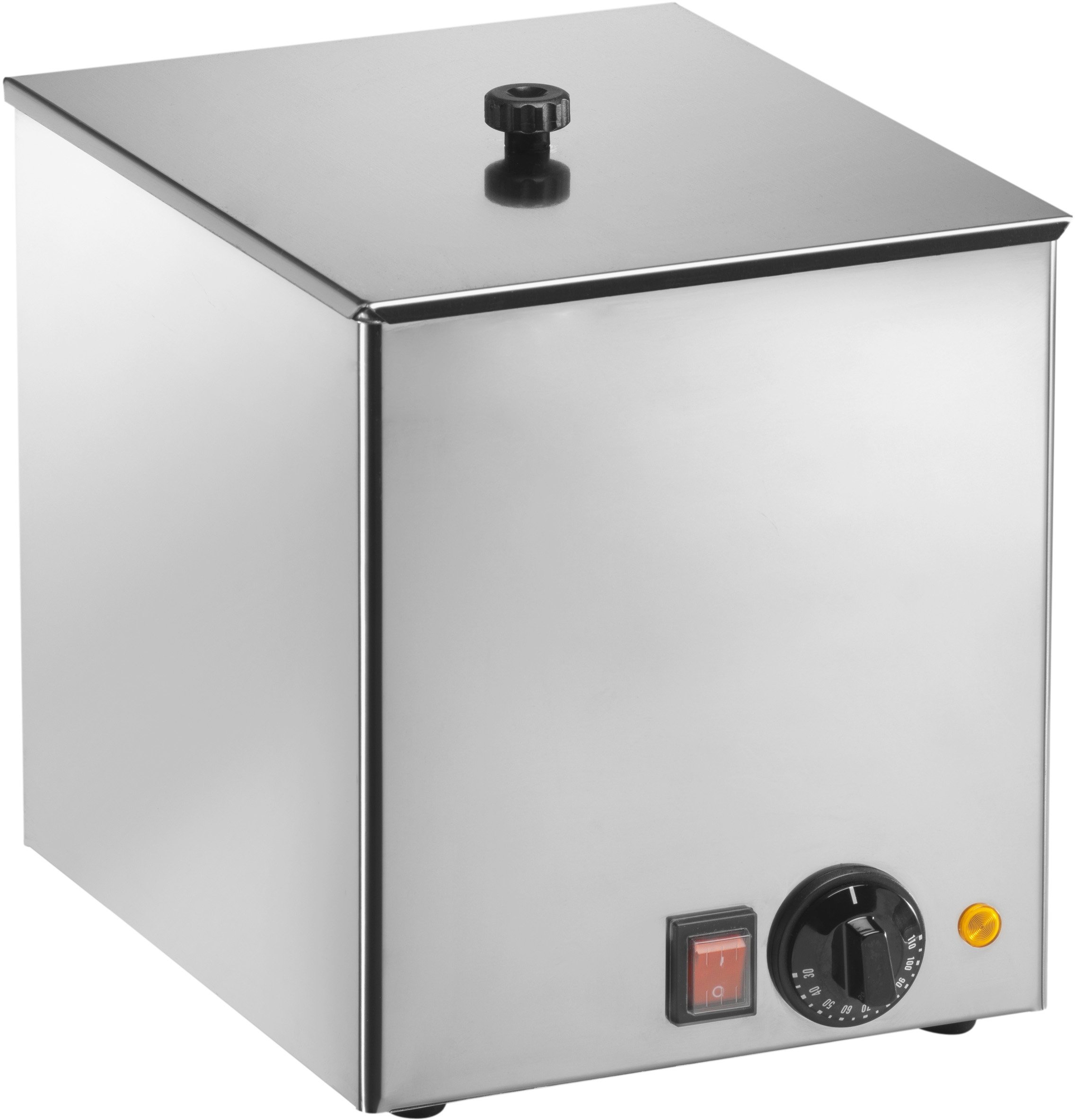 SARO HD 100 Calentador de salchichas de acero inoxidable, con rejilla y luz indicadora, mantiene las salchichas calientes, temperatura hasta 110 °C, 230 V, 1 kW