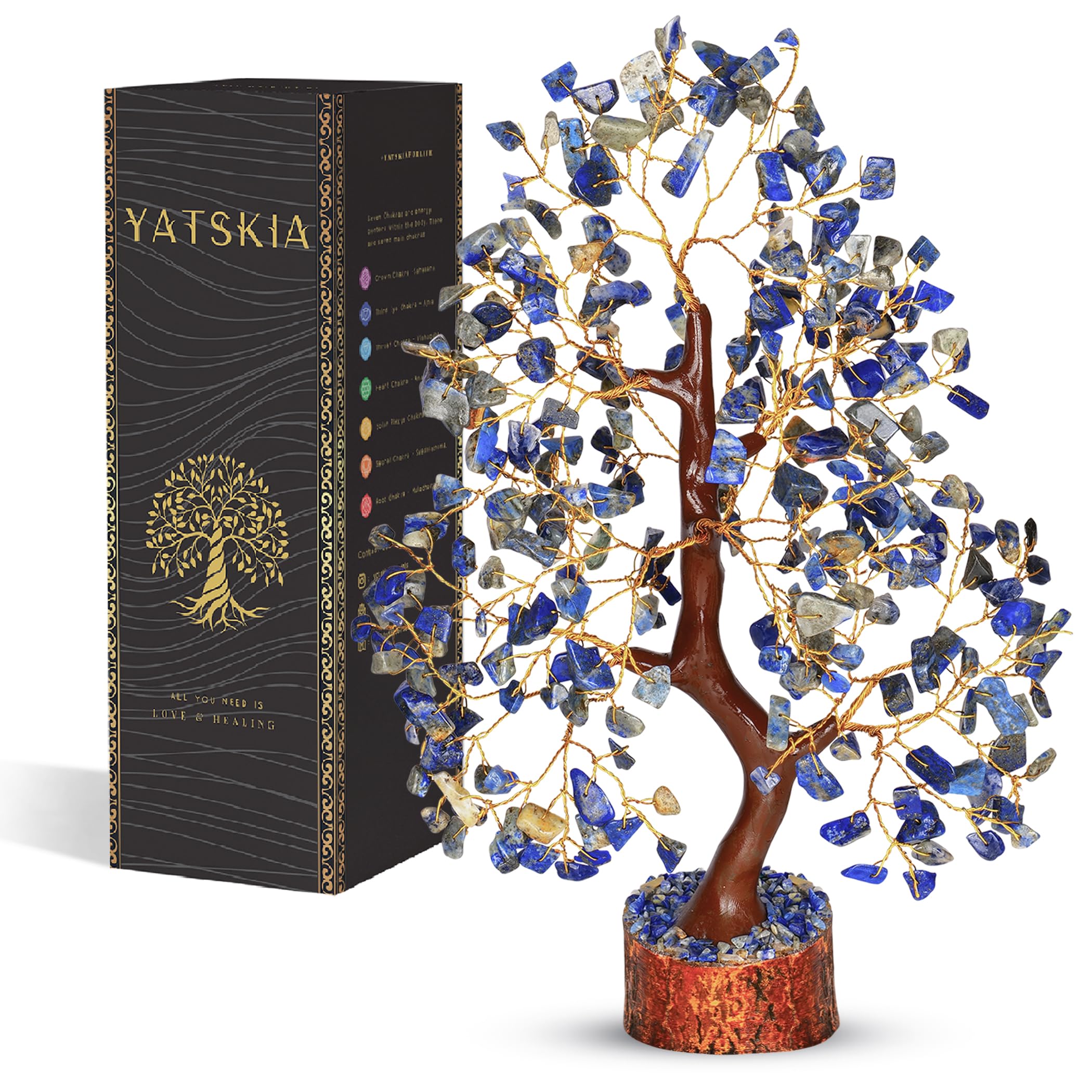 Yatskia Women's Blue,Golden Lapis Lazuli - Chakra Tree, Lapis Lazuli Tree, Lapis Gem, Artificial Trees, Tree Of Life, Stone Tree, Gem Stone Decor, Crystal Tree For Positive Energy, Holistic Gifts For