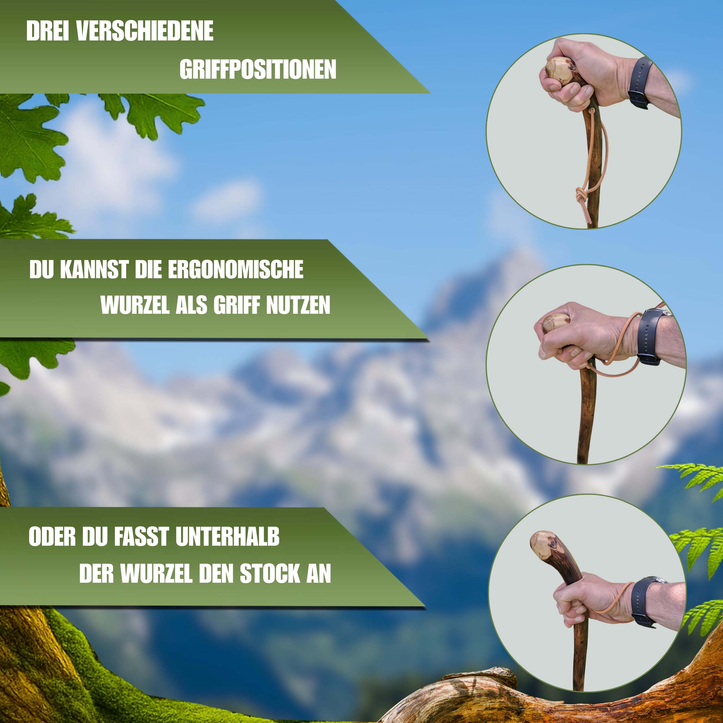 Holz Wanderstock mit Doppelspirale und Sternzeichen-Symbolen-Optional, Länge 98-150 cm - Personalisierte Gravur bis zu 10 Zeichen im Preis enthalten