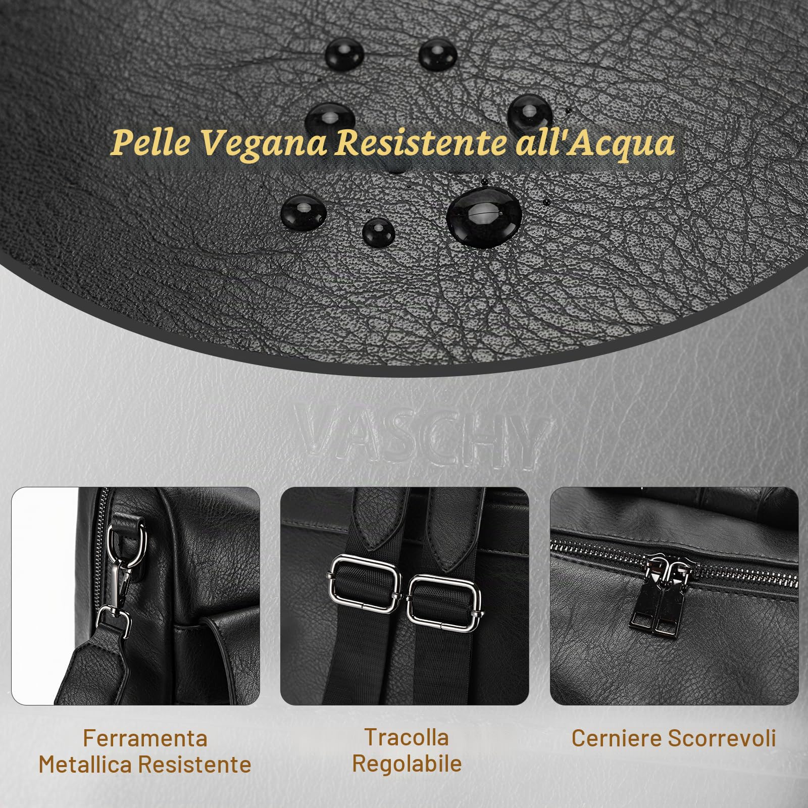 VASCHY Zaino Donna con Portafoglio,Zainetto Donna Pelle Borsa Zaino Donna Elegante Zaini da Donna Grande Zaino da Viaggio/Lavoro/Scuola/Università Nero