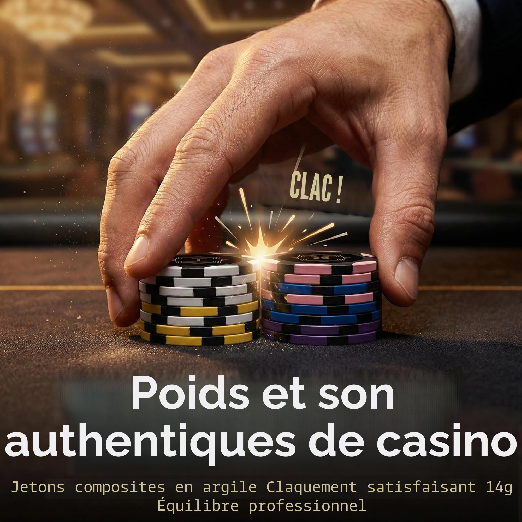HEITOK Mallette Poker 300 Jetons Numérotés 14g Clay Composite Aluminium Texas Holdem et Blackjack