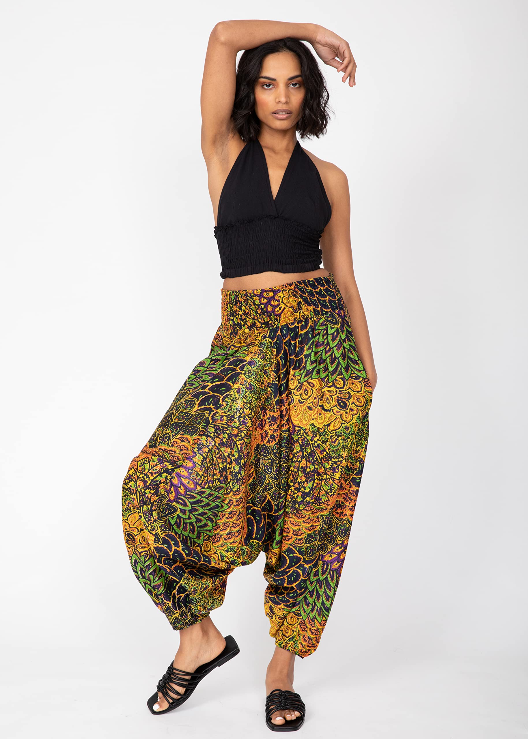 likemary Harem Jumpsuit & Harem Trousers for Women - Convertible 2 in 1 - Hareem Jumpsuits for Women - Harem Pants - Genie Pants - Womens Romper - Navy Blue & Yellow - Image 3