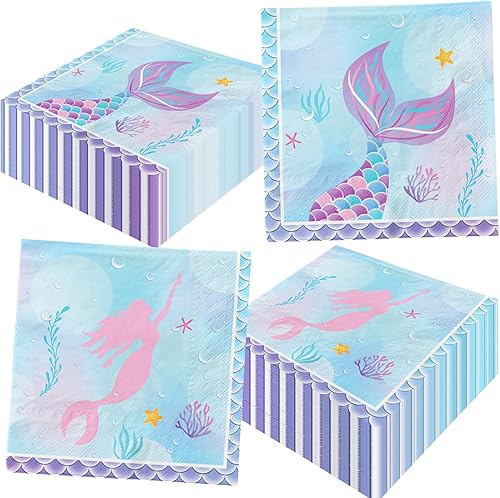 Miniatura 1 de 40 servilletas de sirena para decoración de cumpleaños de sirena, desechables, servilletas de sirena para fiestas, niños, niñas, baby shower,