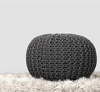 Pouf in maglia - D-50 x H-35 - pouf rotondo in cotone - Pouf grigio per soggiorno, camera da letto - poggiapiedi per esterno perfetto