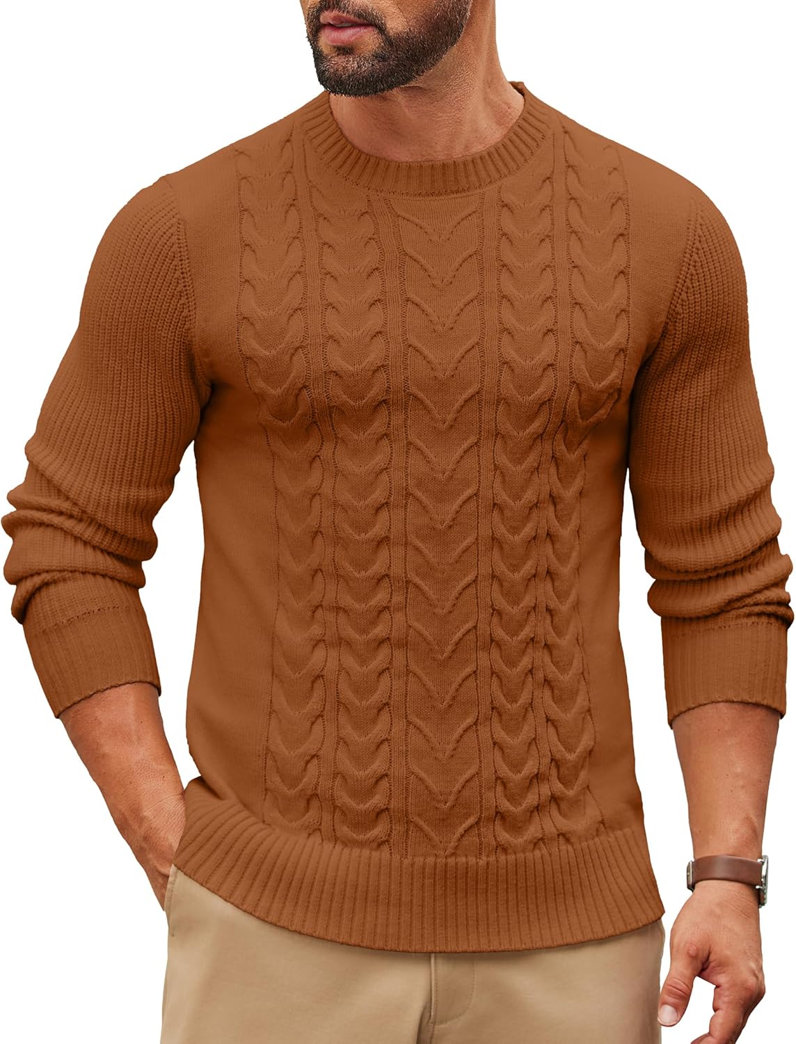 COOFANDY Mens Cable Knit Sweater Casual Long Leeve Crewneck Pullover Sweaters Twist Textured Fisherman Sweater