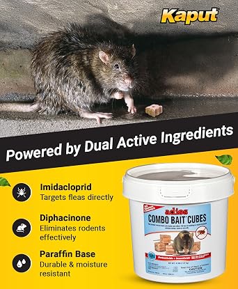 Kaput Adios Combo Bait Cubes Dual-Action Rodenticide + Insecticide Rat Bait Blocks for Rats, Mice & Fleas, 4 lbs