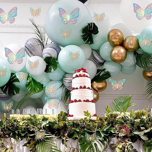 Miniatura 3 de Calcomanías de pared 3D, 24 mariposas plateadas arcoíris, decoración de pared, decoraciones de fiesta para cumpleaños (estilo uno)