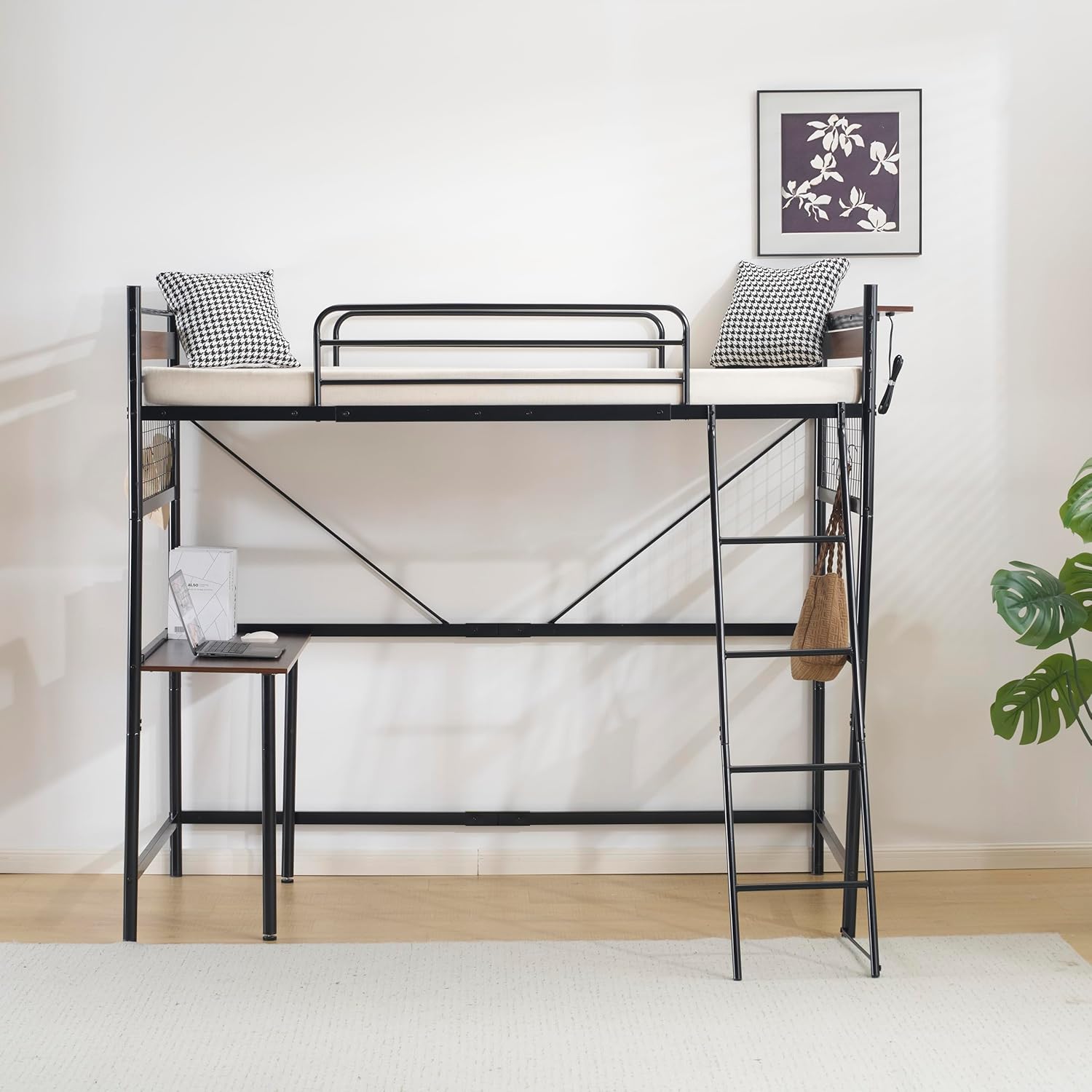 【ブラック】OSJ システムベッド 3WAYロフトベッド シングル 耐荷重150KG 収納付き Sフック付き デスク付き 北欧風 ス