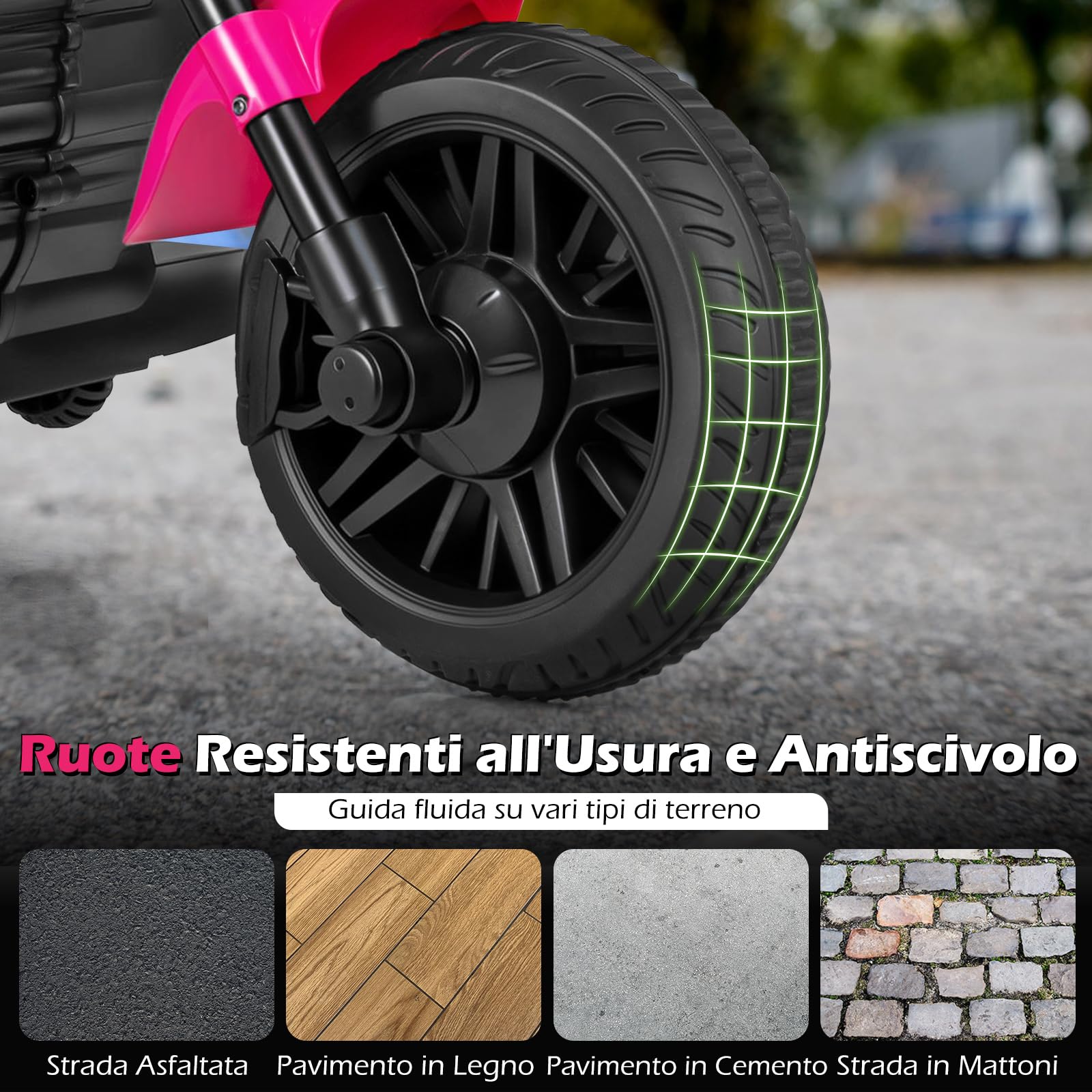 COSTWAY Moto Elettrica per Bambini, 6V Moto Cavalcabile con 2 Ruote di Supporto, Pedale, Fari e Musica, 2,4 km/h, per Bambini 3 Anni+, 79x58x56 cm (Rosa)