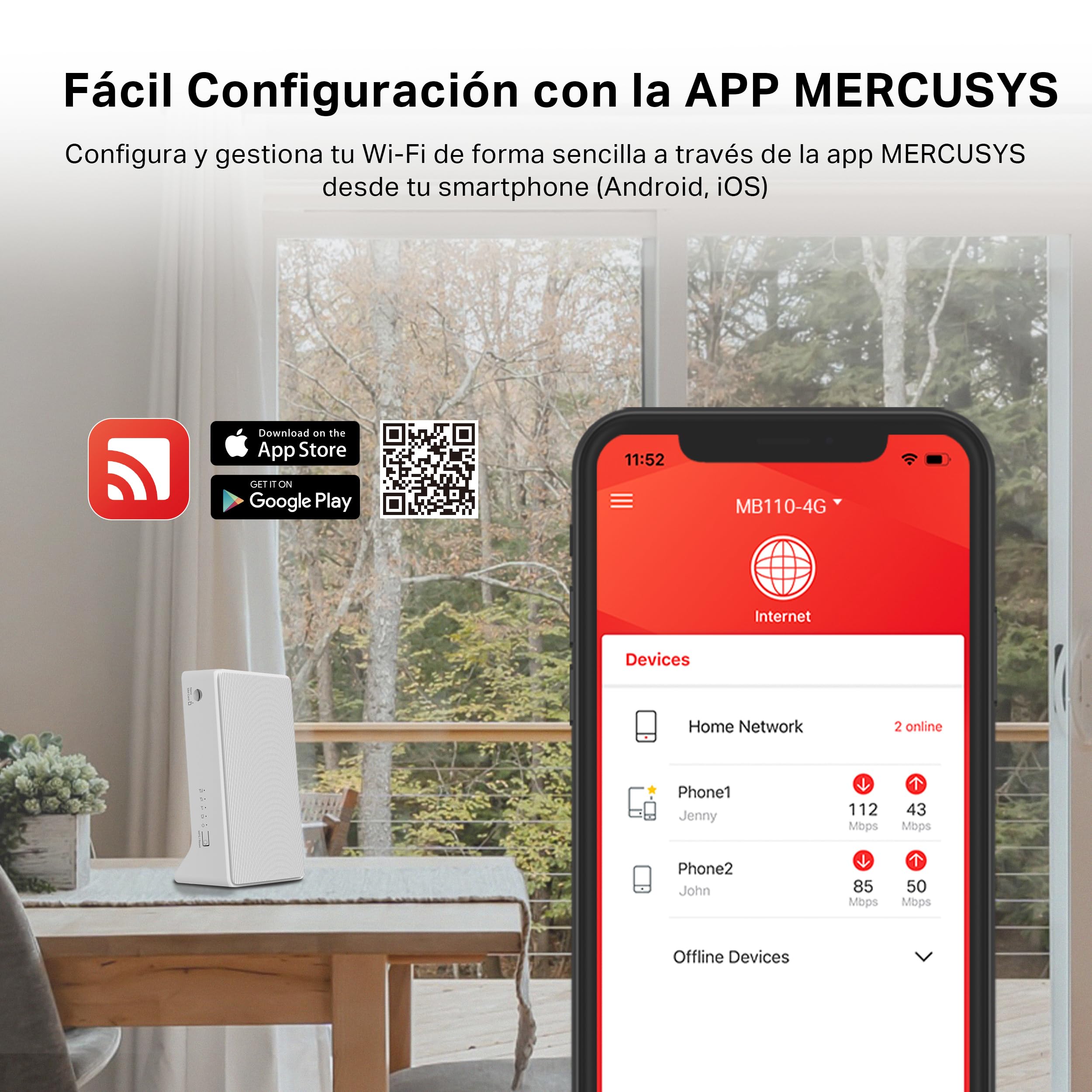 Mercusys MB110-4G Bezprzewodowy Router 4G LTE 150 Mb/s Wi-Fi 300 Mb/s 2,4 GHz Nano SIM Podwójne LAN