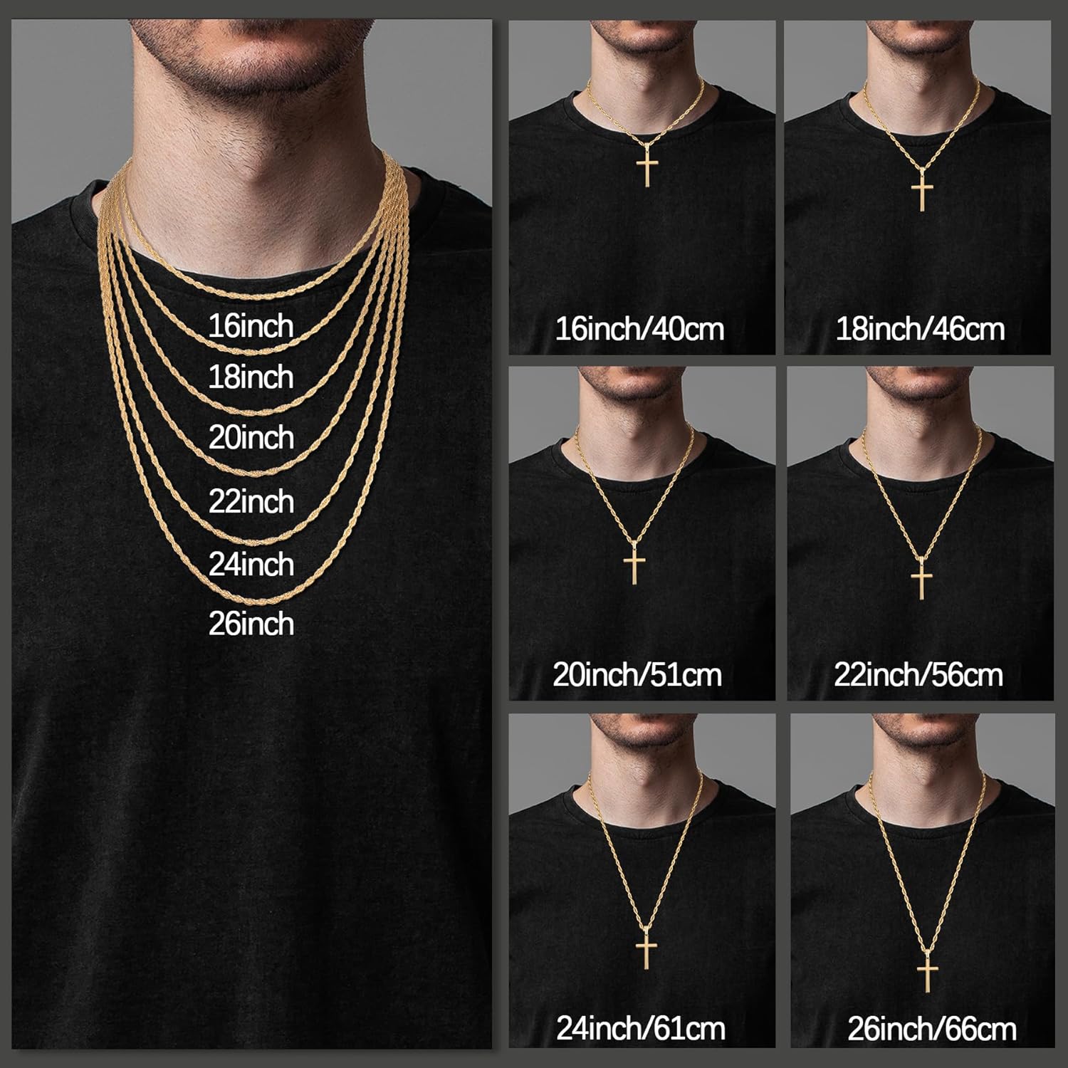 925 Sterling Silver Cross Necklace for Men, 18k Gold Plated Sterling Silver Cross Necklace with 2.5mm Top Craftsmanship Rope Chain for Men Boys Women, Sturdy Shiny Non Tarnish 16-26 Inch - Image 5