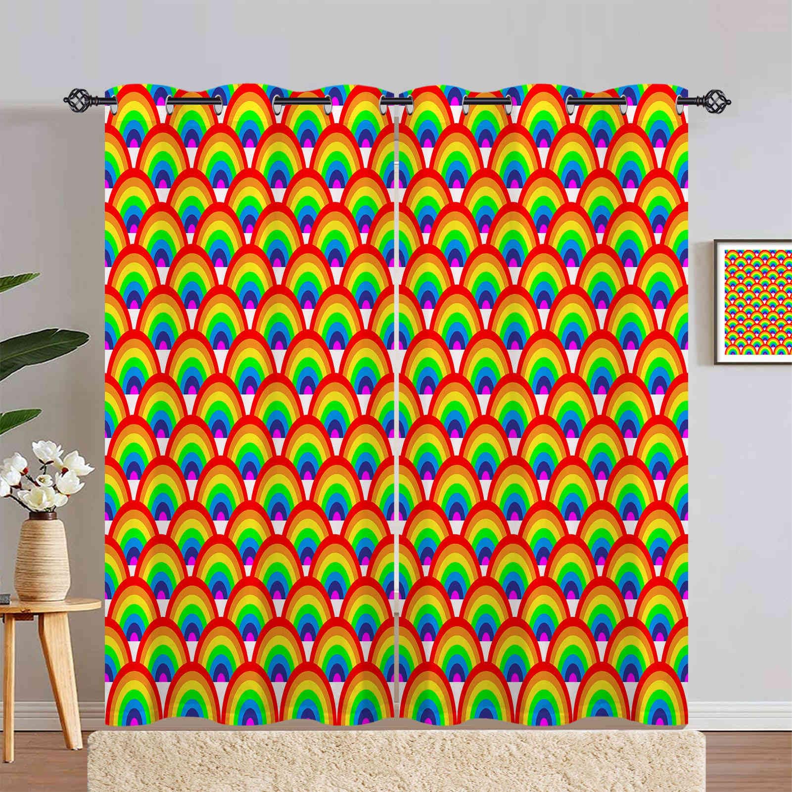 ANHOPE Rainbow Curtains Eyelet Blackout Room Darkening Curtains Colorful Rainbow Background Print Pattern Light Blocking Window Drapes for Bedroom Living Room 66 x 72 Inch Drop 2 Panels — image 1