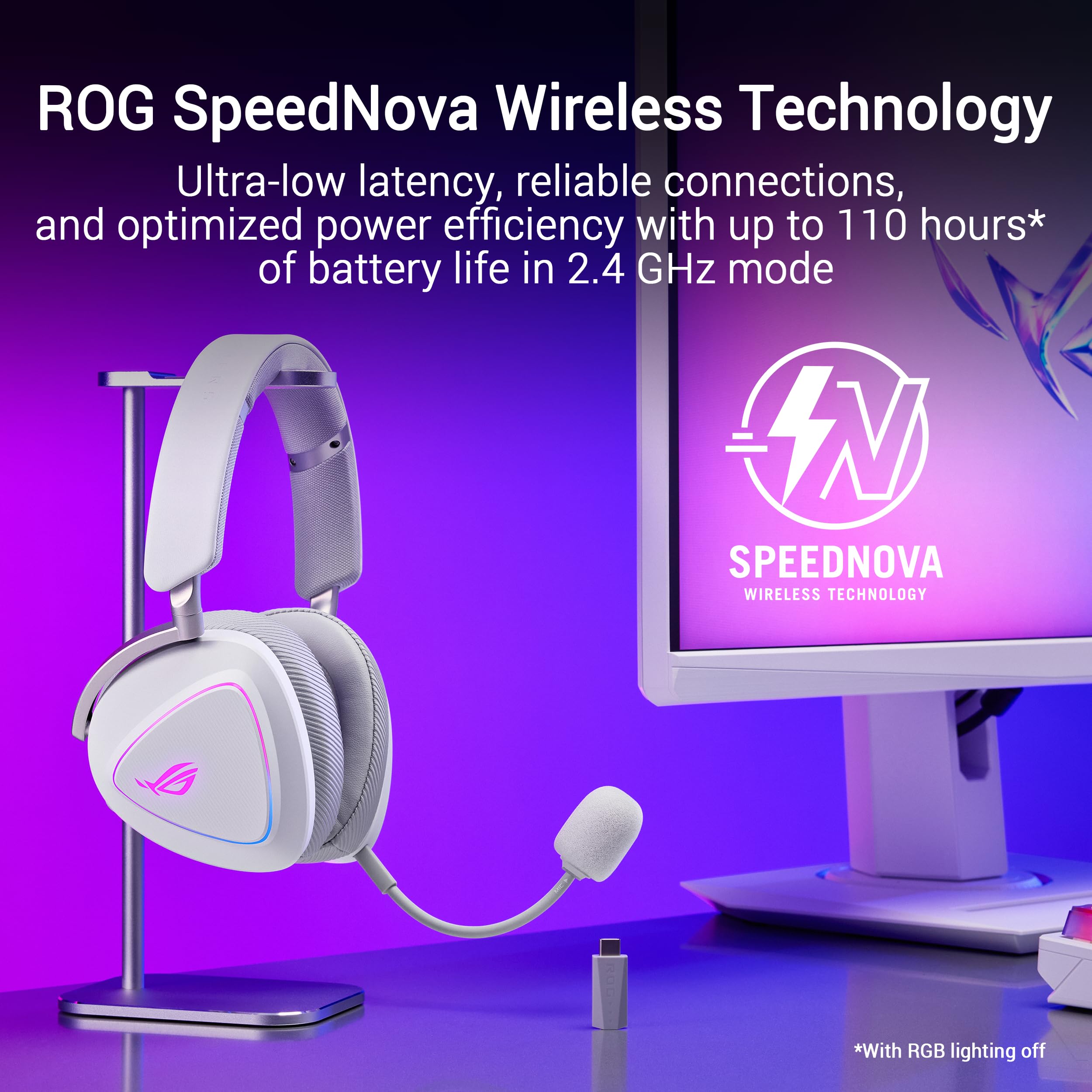 ASUS ROG Delta II White - Casque Gaming sans Fil (Équipement Officiel de Team Vitality, connectivité tri-Mode, ROG Speednova, membranes de 50mm, jusqu'à 110 Heures d'autonomie de Batterie, 315g)