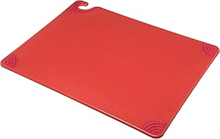 San Jamar Saf-T-Grip Plastic Cutting Board with Safety Hook, 18" x 24" x 0.5", Red