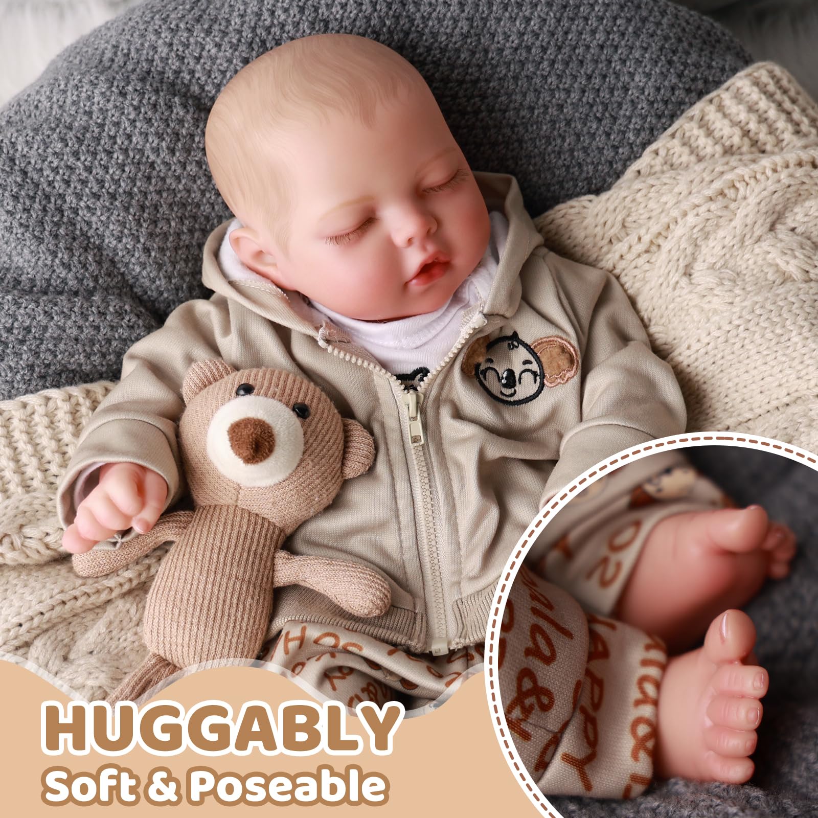 BABESIDE Reborn Dolls Boy- 17 Inch Soft Body Lifelike Baby Doll - Image 4