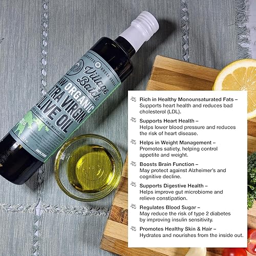 Miniatura 6 de Village Batch Aceite de oliva virgen extra orgánico crudo, AOVE prensado en frío y sin filtrar, auténtico aceite de oliva griego, rico sabor para