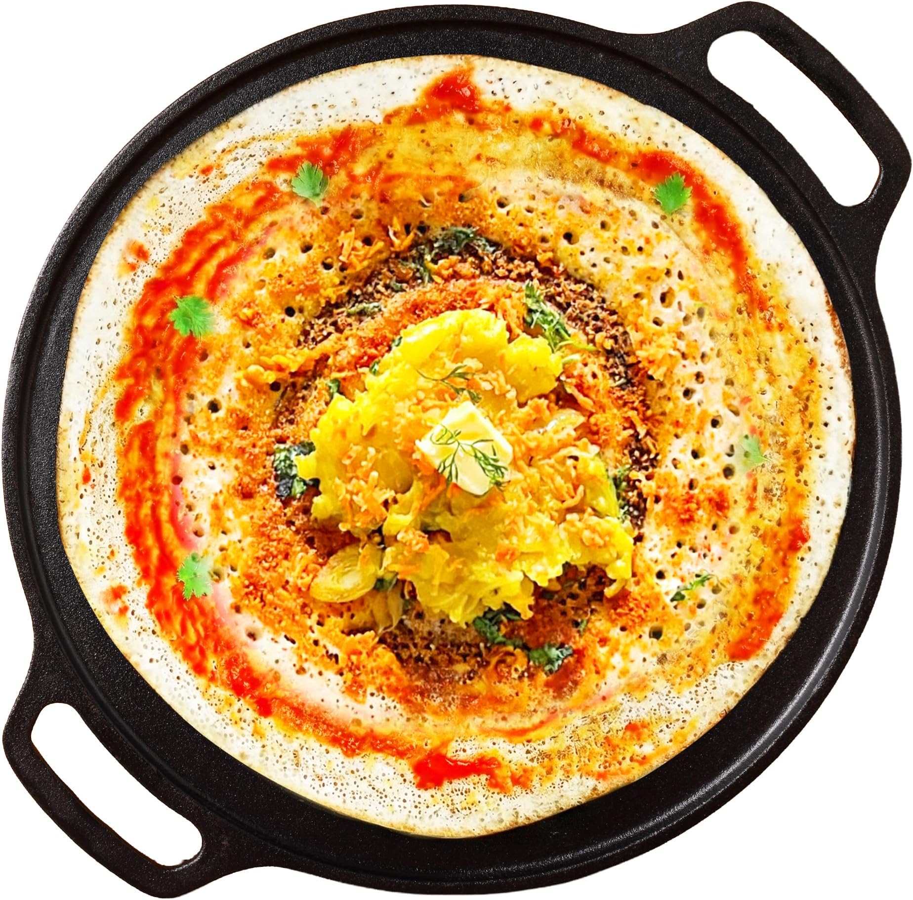 The Indus Valley Pre-Seasoned Cast Iron Tawa for Dosa/Chapathi | 30.2cm/11.8 inch, 2.4kg | Induction Friendly | Nonstick, Pre-Seasoned Tawa, 100% Pure & Toxin-Free, No Chemical Coating, Black