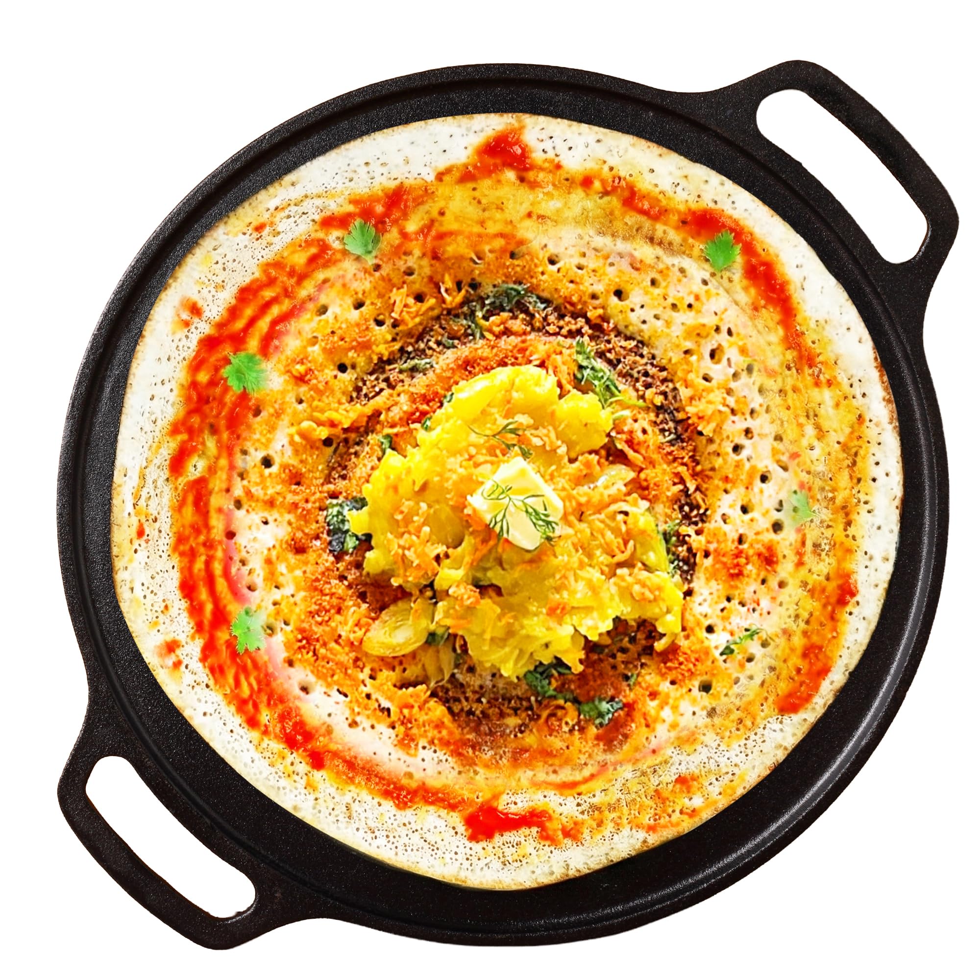 The Indus Valley Pre-Seasoned Cast Iron Tawa for Dosa/Chapathi | 30.2cm/11.8 inch, 2.4kg | Induction Friendly | Nonstick, Pre-Seasoned Tawa, 100% Pure & Toxin-Free, No Chemical Coating, Black