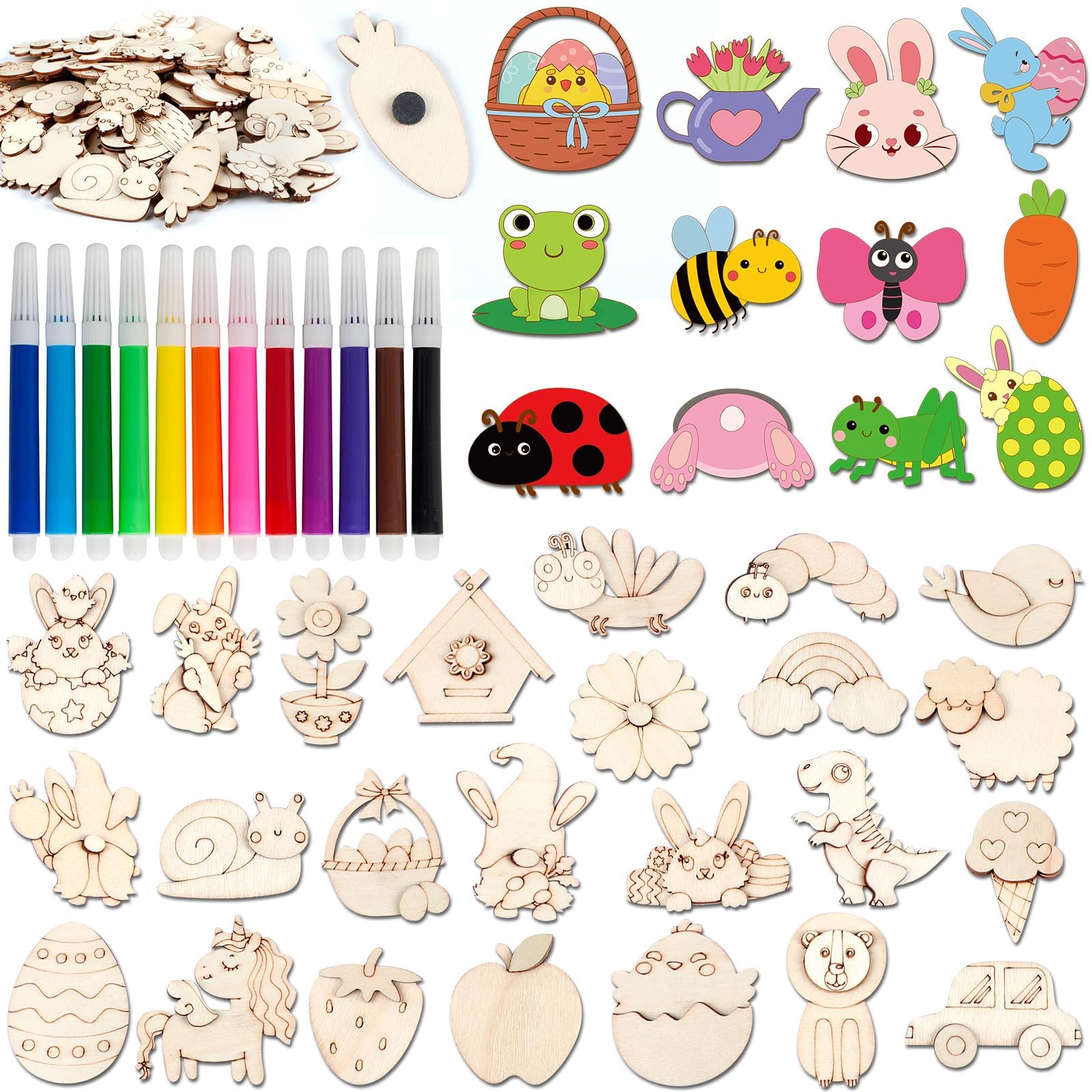 gisgfim 36 Pcs Spring Wooden Magnet Painting Craft Kit Kids Wooden Magnets Spring Arts Crafts for Kids 8-12 4-6 DIY Creativity Art Supplies for Boys Girls Easter Party Favor Birthday Gift