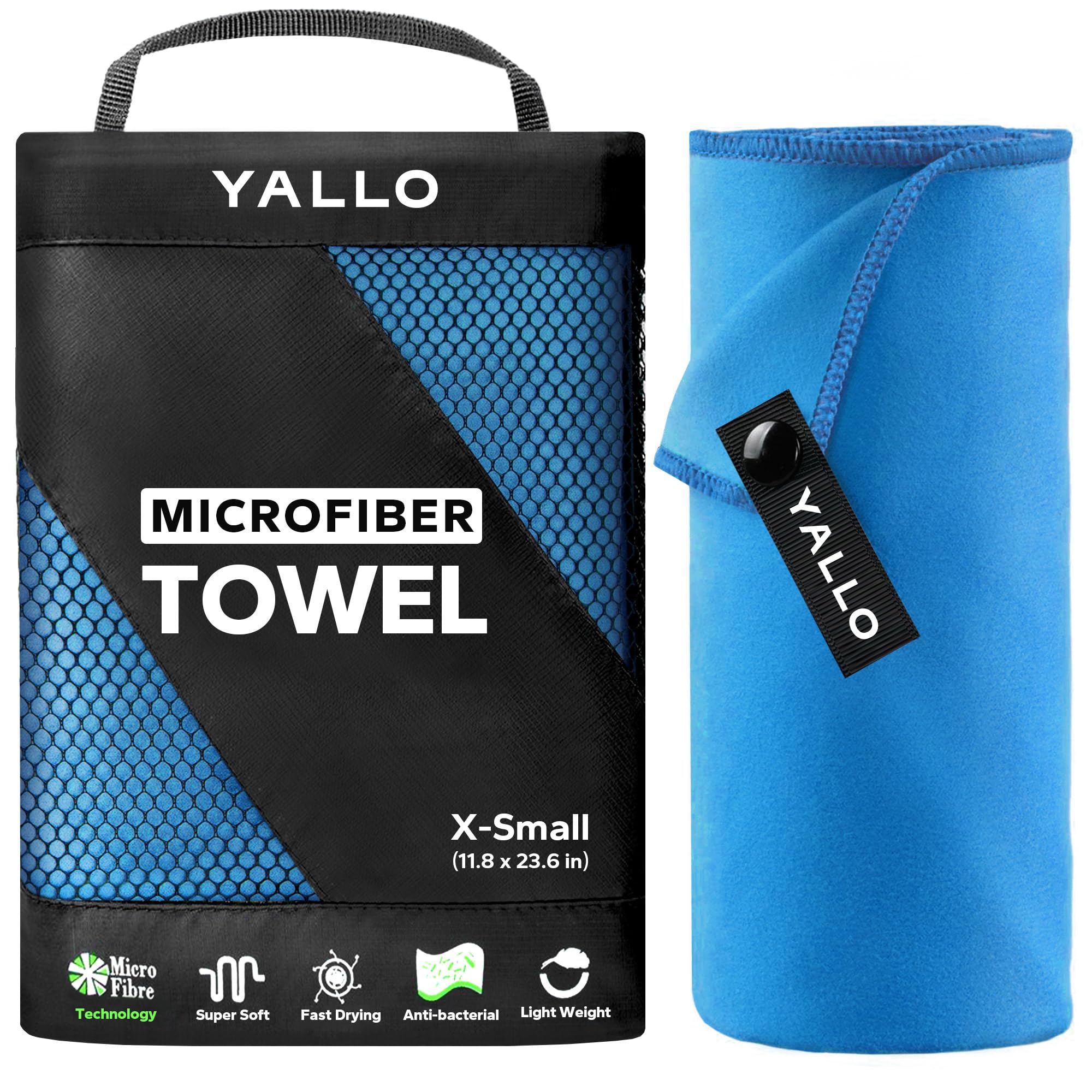 Yallo Microfiber Towel, Perfect for Travel, Sports and Beach, Super Absorbenty, Fast Drying, Ultra Soft Compact Gym Towel, Suitable for Camping, Backpacking, Fitness, Swimming (Blue, 11.8" x 23.6")