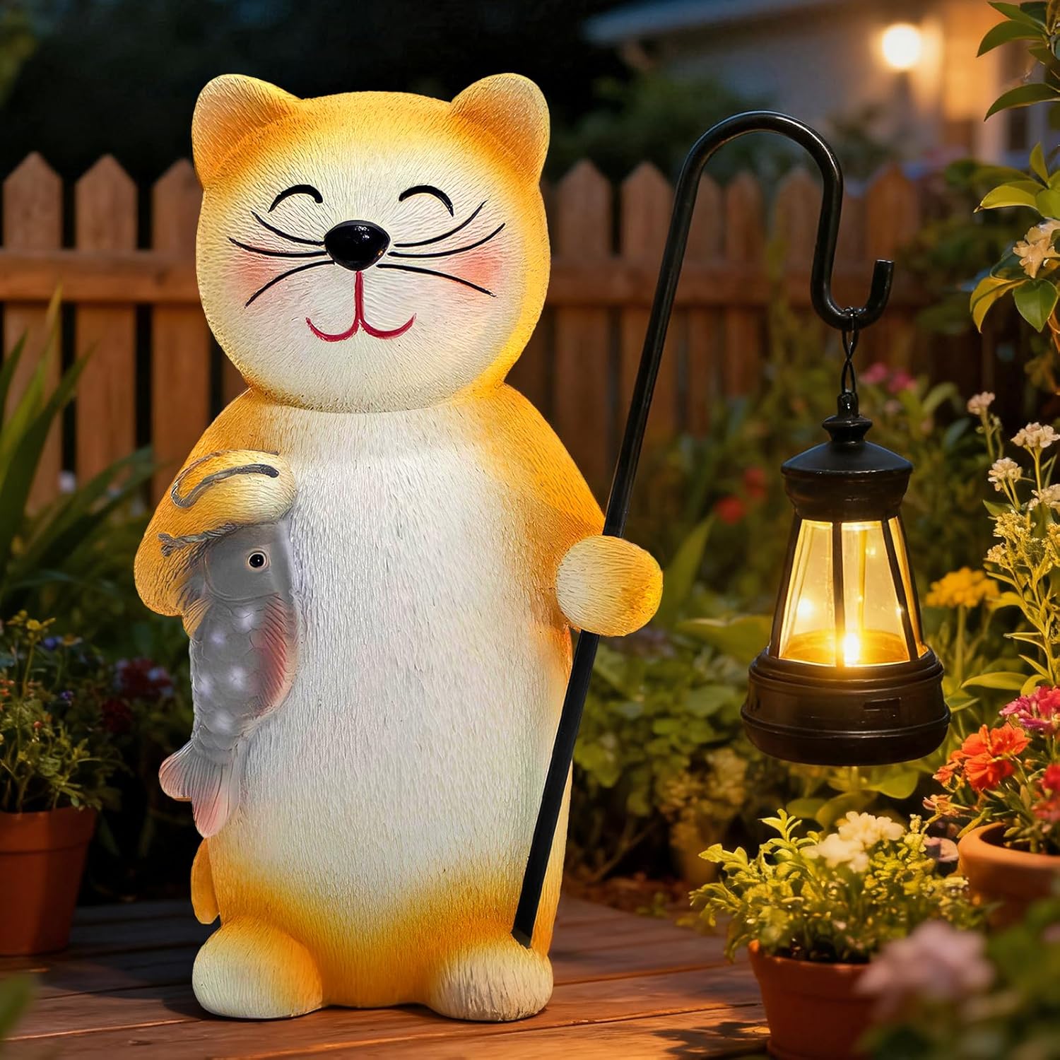 Solar Garden Cat Decor,Cat Statue with Lantern,Christmas Birthday Gifts for Women Mom Grandma Solar Outdoor Decor for Patio Backyard Yard Lawn Decoration