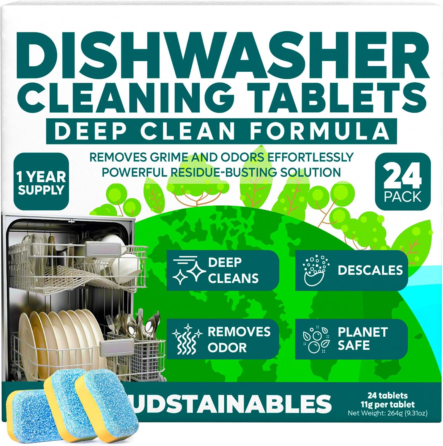 Dishwasher Cleaner and Deodorizer Tablets, 24 Pack – Dishwasher Cleaning Tablets for Odor and Buildup Removal, Descaler – 1-Year Supply Dishwasher Cleaner and Deodorizer Tablets, 24 Pack – Dishwasher Cleaning Tablets for Odor and Buildup Removal, Descaler – 1-Year Supply