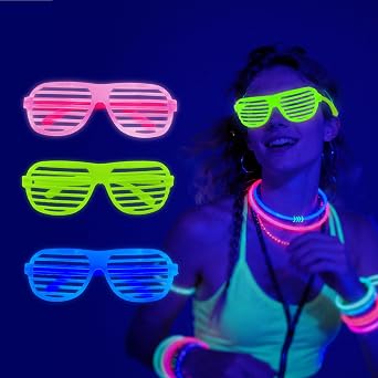 12Pcs Glow in The Dark Glasses,Neon Fluorescent Blacklight Eyeglasses Party Favors,Glow in The Dark Party Supplies,Glow Photo Booth Props for Birthday Wedding Christmas Halloween Concert