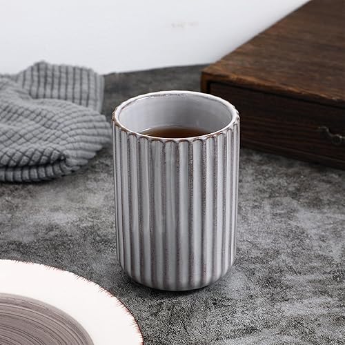 Miniatura 7 de Luxshiny Taza de agua de cerámica vintage retro a rayas para té y bebidas para uso en la oficina y el hogar, diseño ligero y cómodo