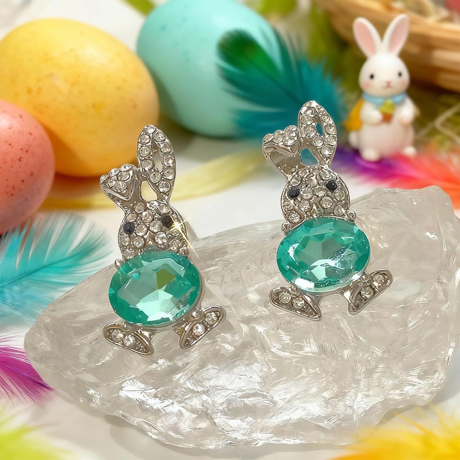 Easter Gifts for Women Easter Earrings for Women Cute Rhinestone Bunny Earrings Pearl Peep Rabbit Egg Earring Basket Stuffers - Image 5
