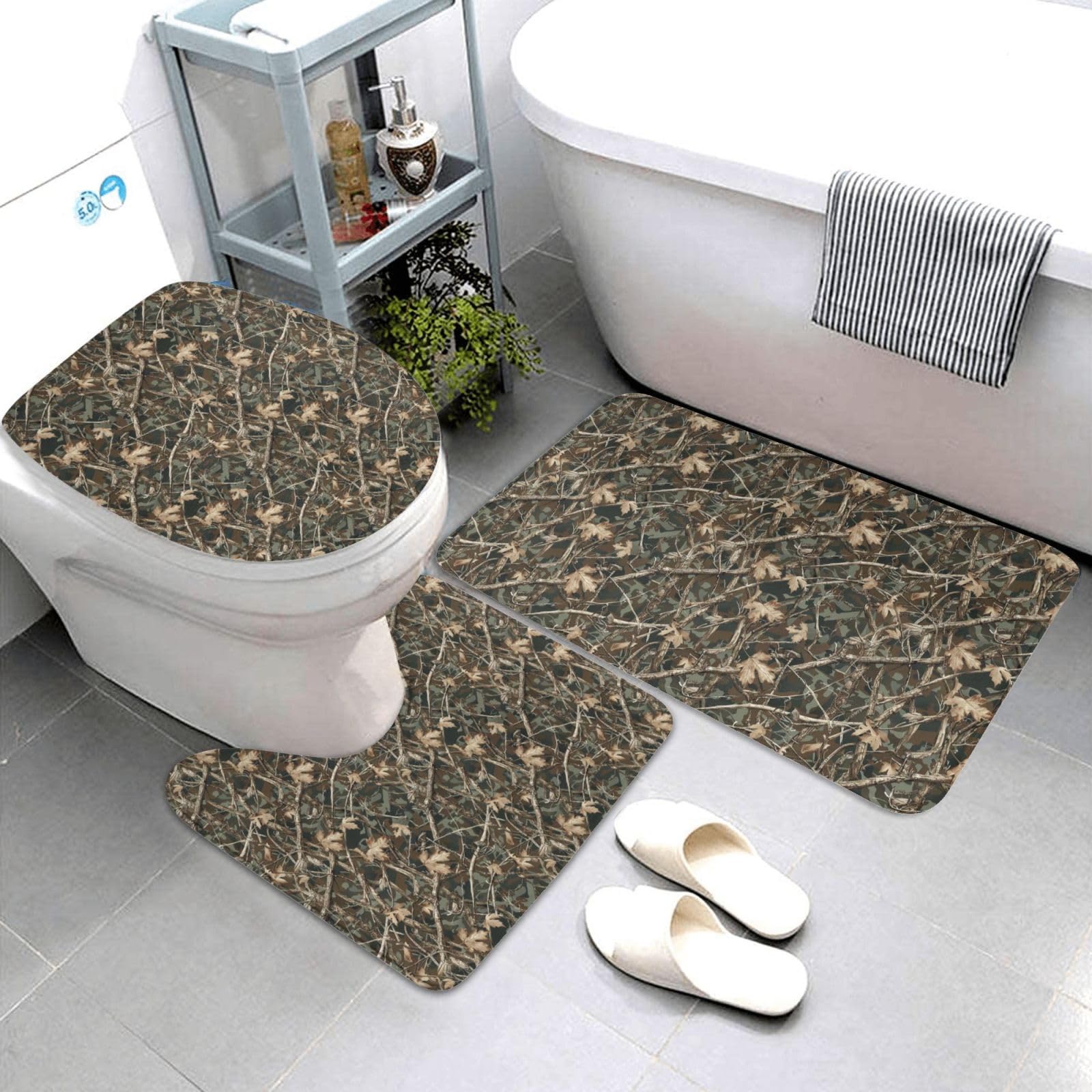 Tapis de salle de bain antidérapant contre les glissades motif camouflage vert