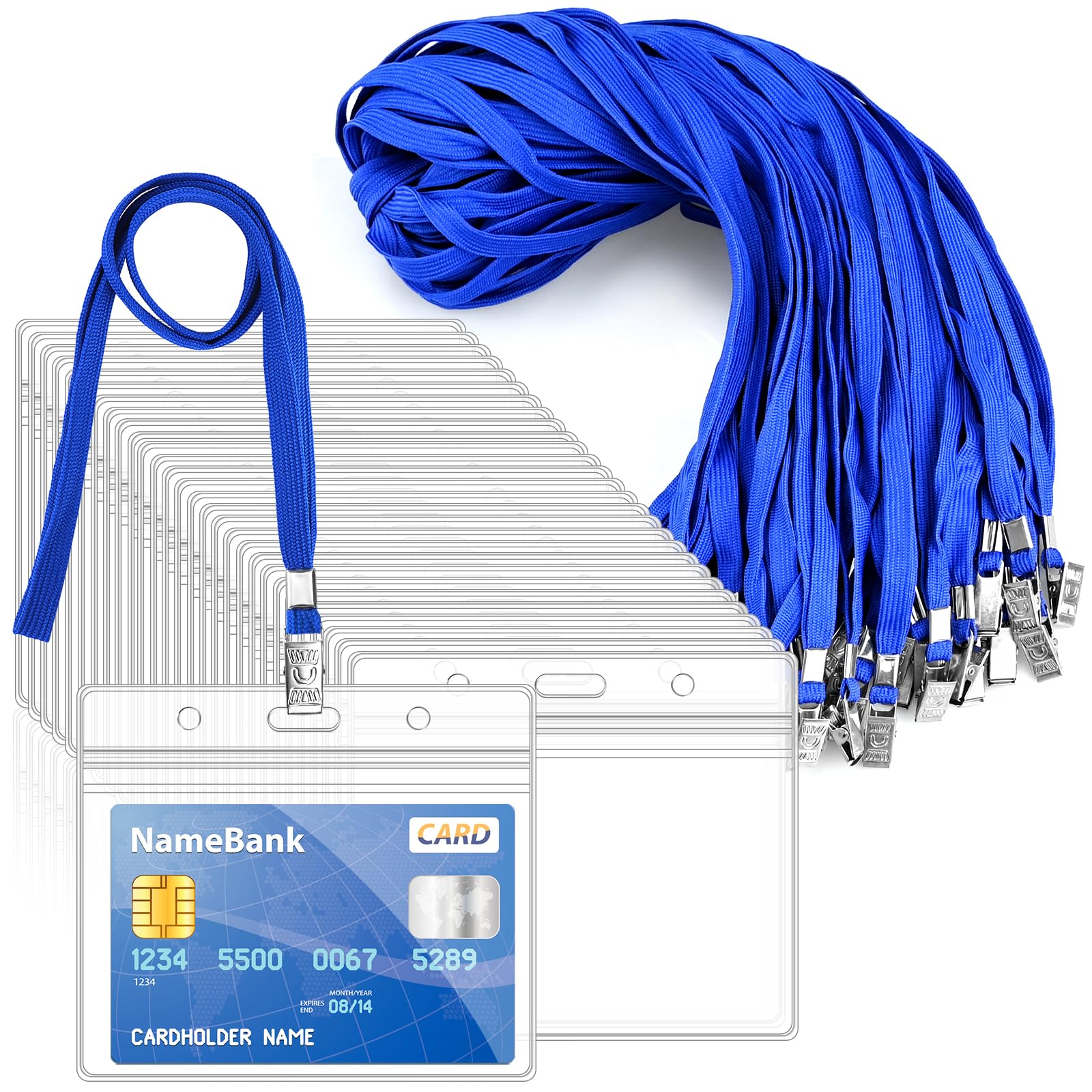 30Pcs Lanyards For Id Badges And 30 Pcs Clear Plastic Horizontal Name Badge ID