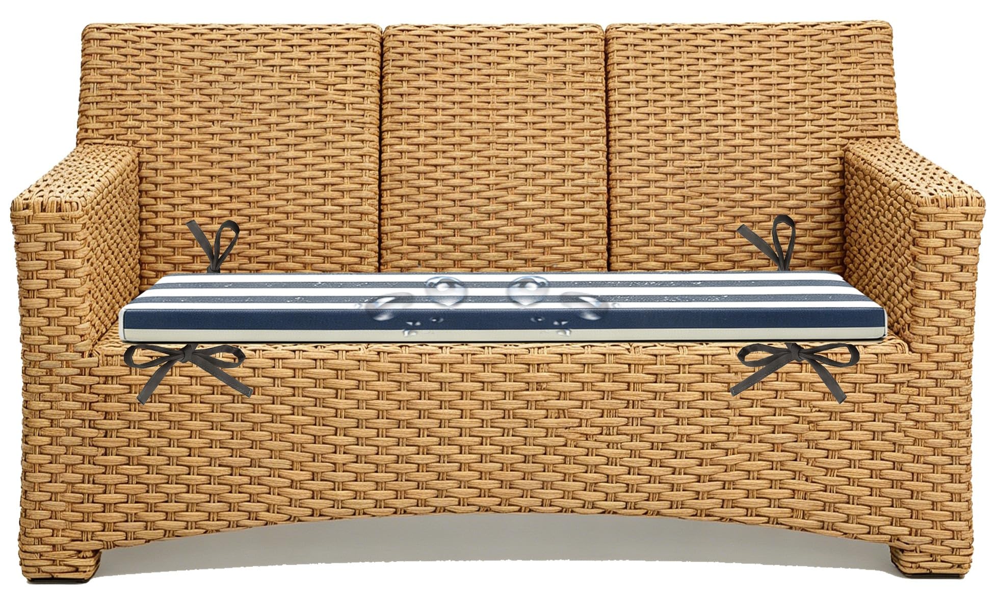 5cm/1.9" Replacement Cushions for Rattan Wicker Outdoor Chair and Ottoman Sectional Striped, Outdoor Sofa Cushions Waterproof 80% Water Repellent Bench Cushion(Dark Blue White,120x50 cm 47x20 in)